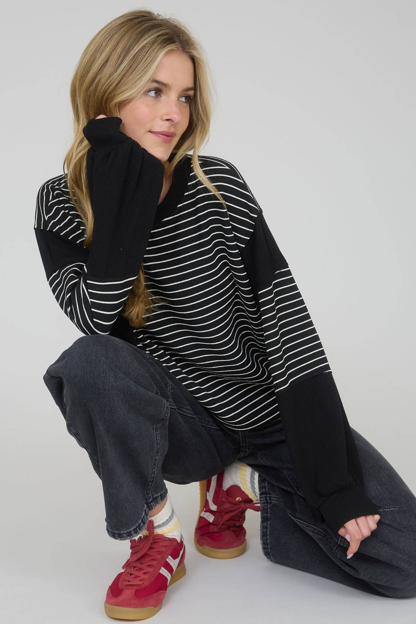 Full Moon Striped Top / Black