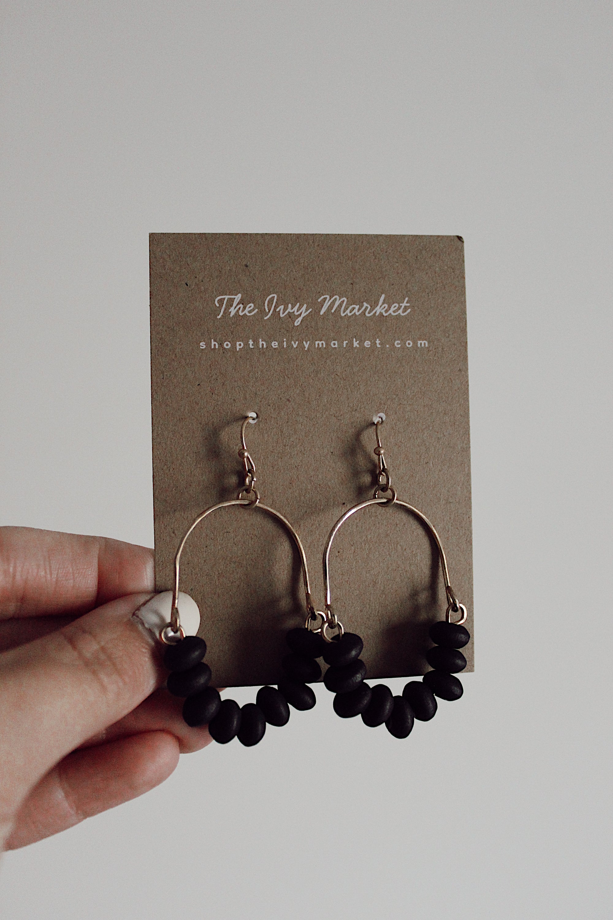 Black Wood Beaded Hoops