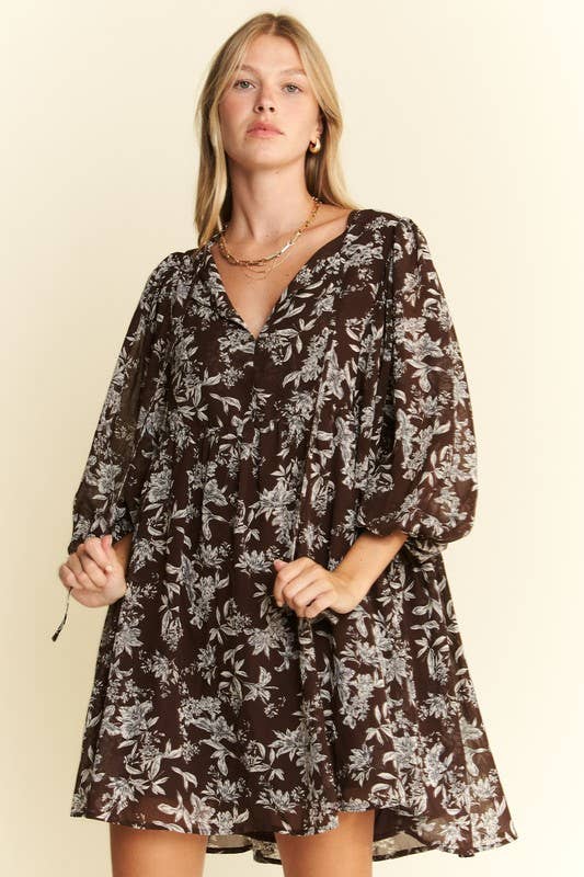 Fall Florals Babydoll Dress / Brown