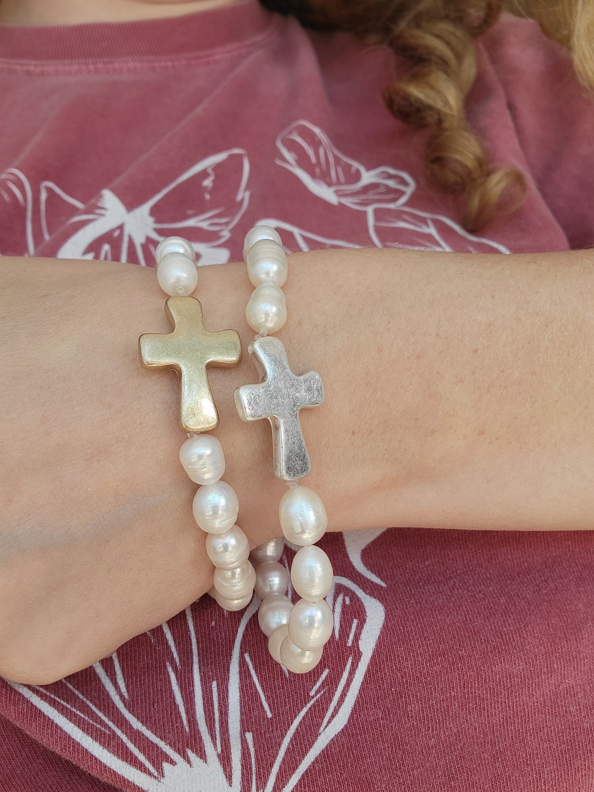 Pearl Cross Bracelet