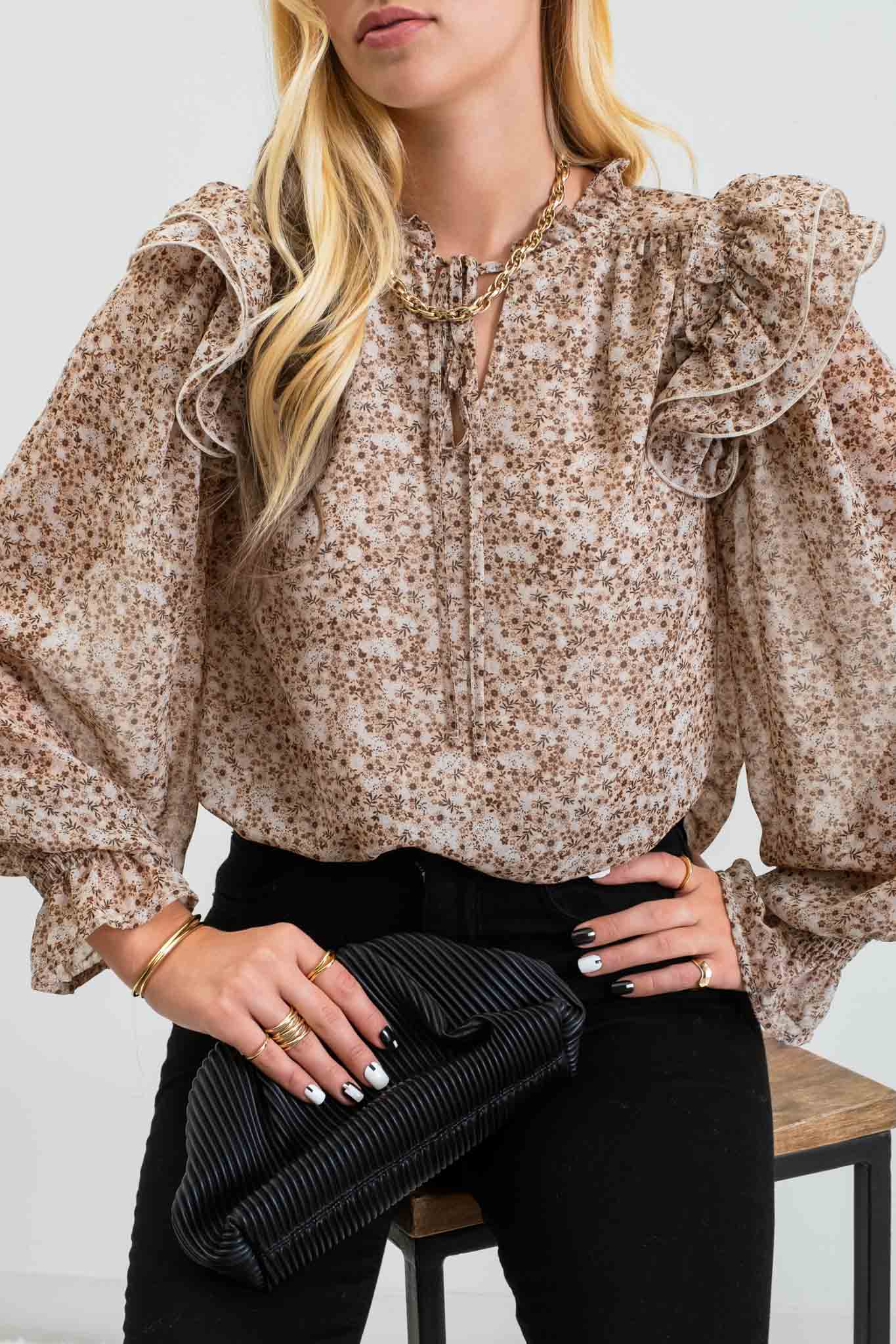 Floral Ruffle Sleeve Blouse