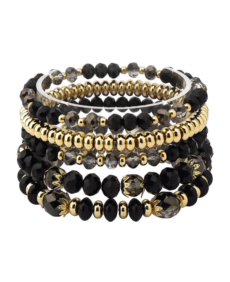 Multi Bead Bracelet Stack / Black