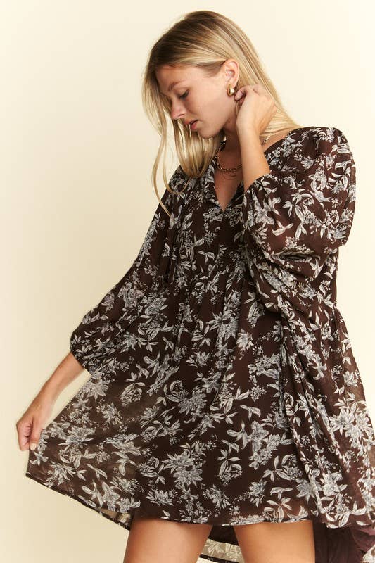 Fall Florals Babydoll Dress / Brown