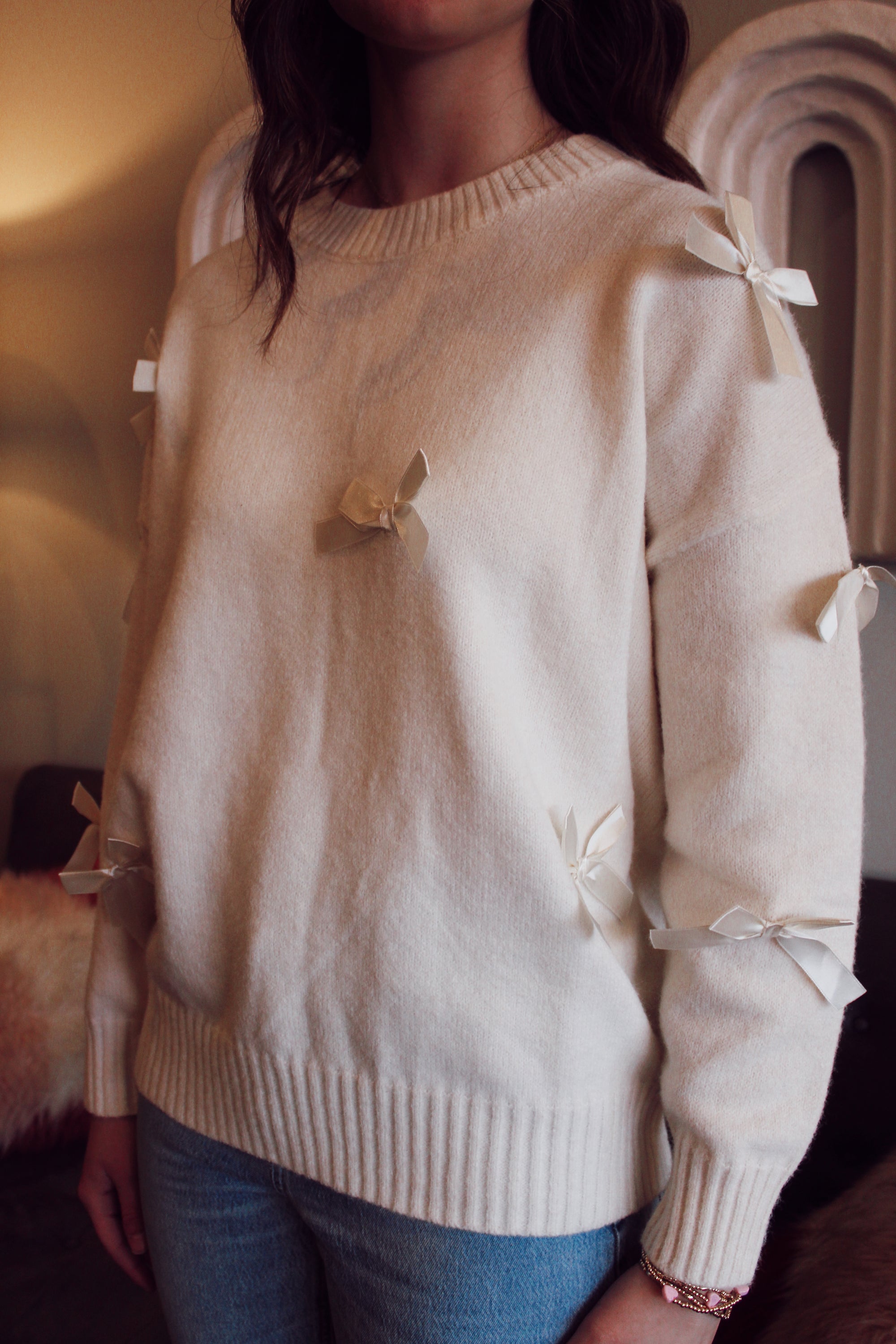 Sweetheart Satin Bow Sweater