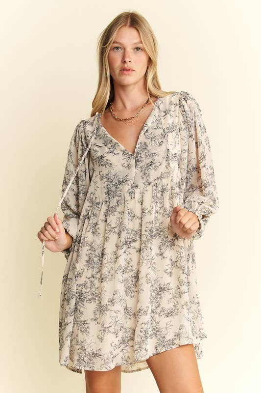 Fall Florals Babydoll Dress / Cream