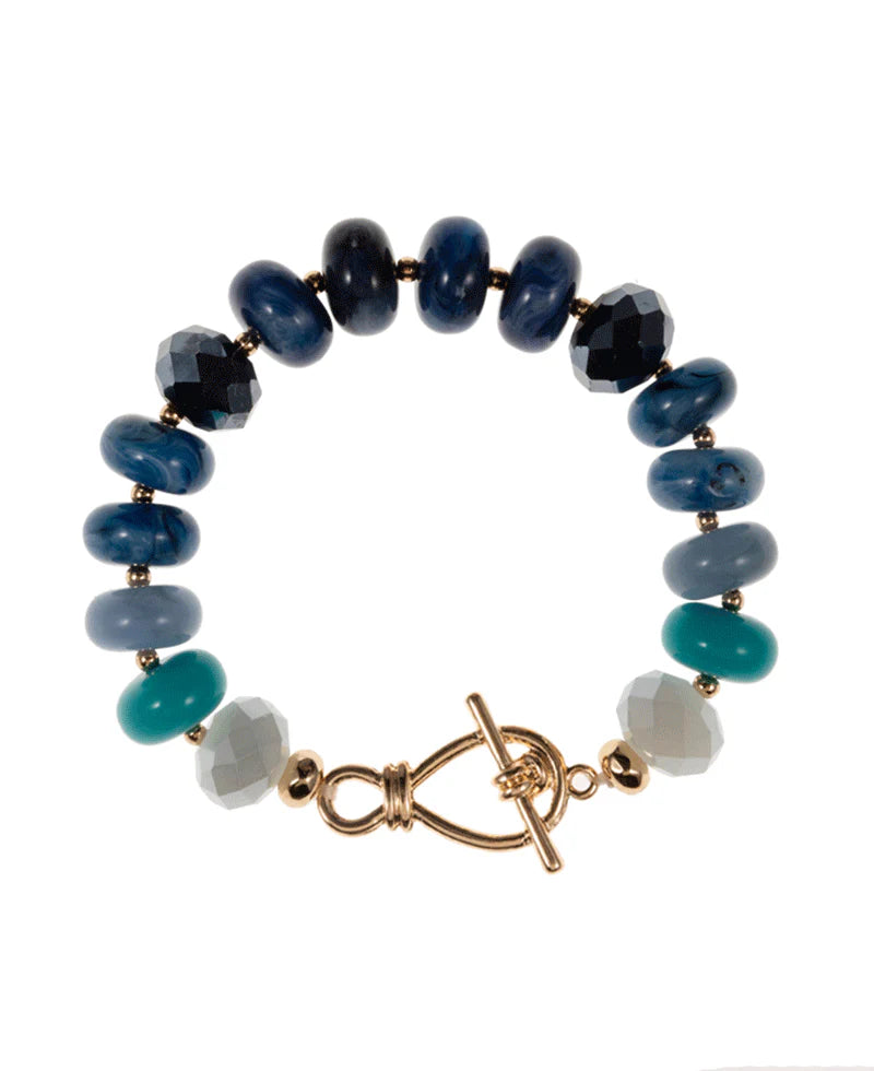 Round Multi Bead Stretch Bracelet / Blue