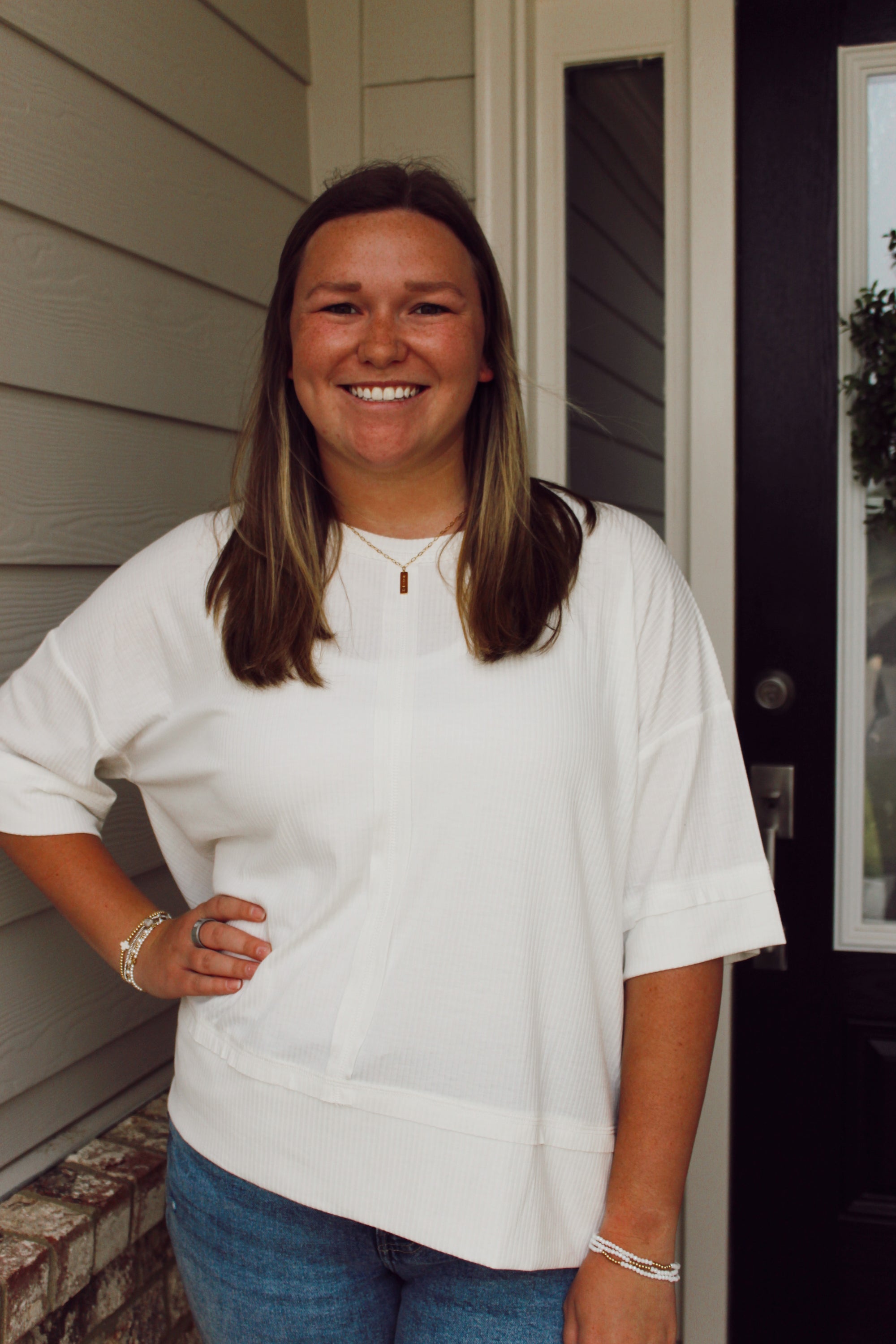 Hallie Ribbed Top / White