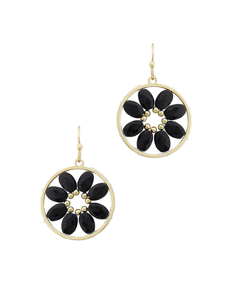 Mini Beaded Flower Earrings / Black