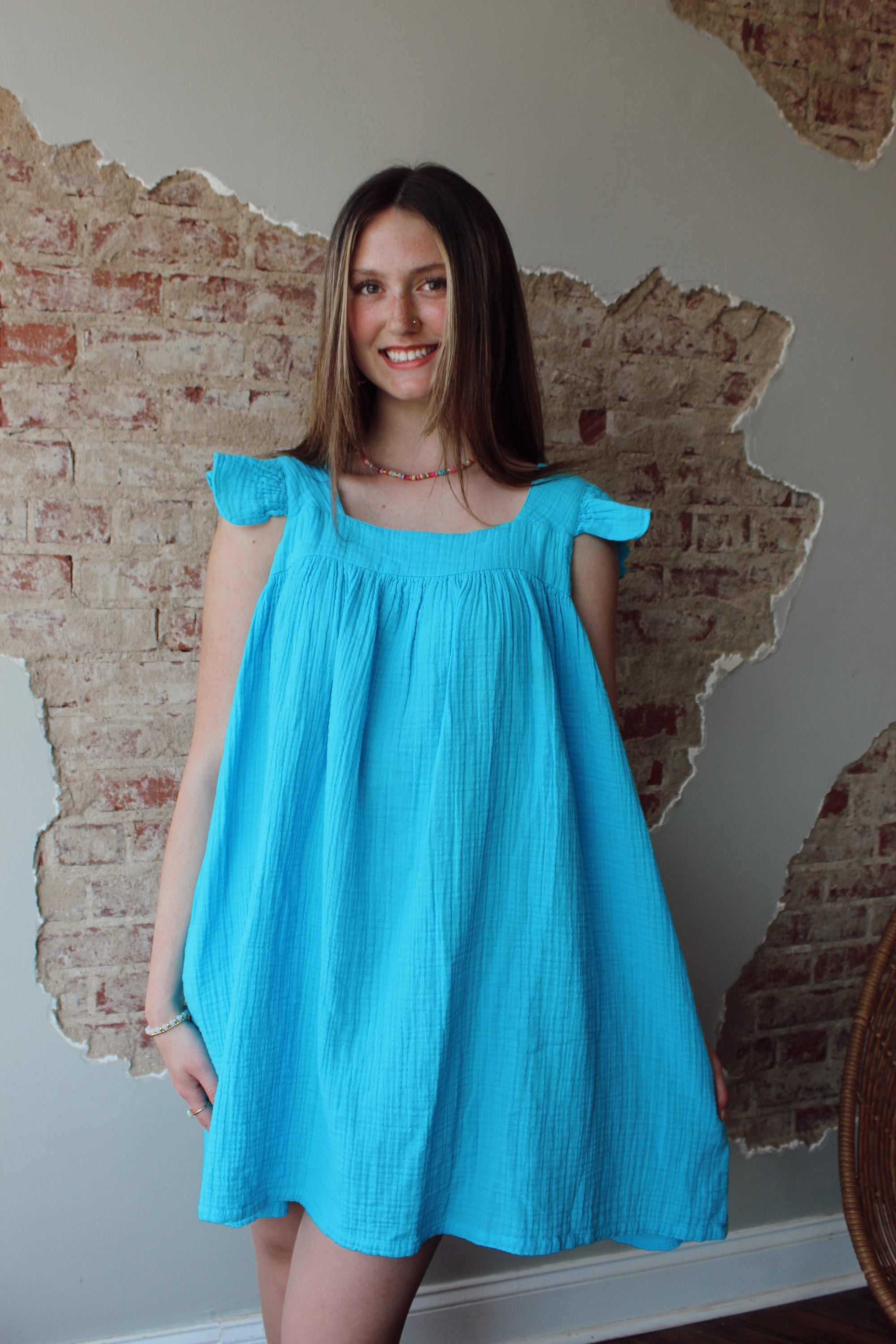 Blue Button Babydoll Dress