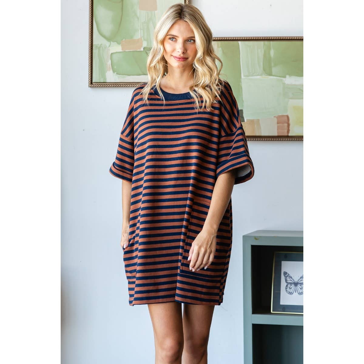 Seeing Stripes T-shirt Dress / Brick + Navy