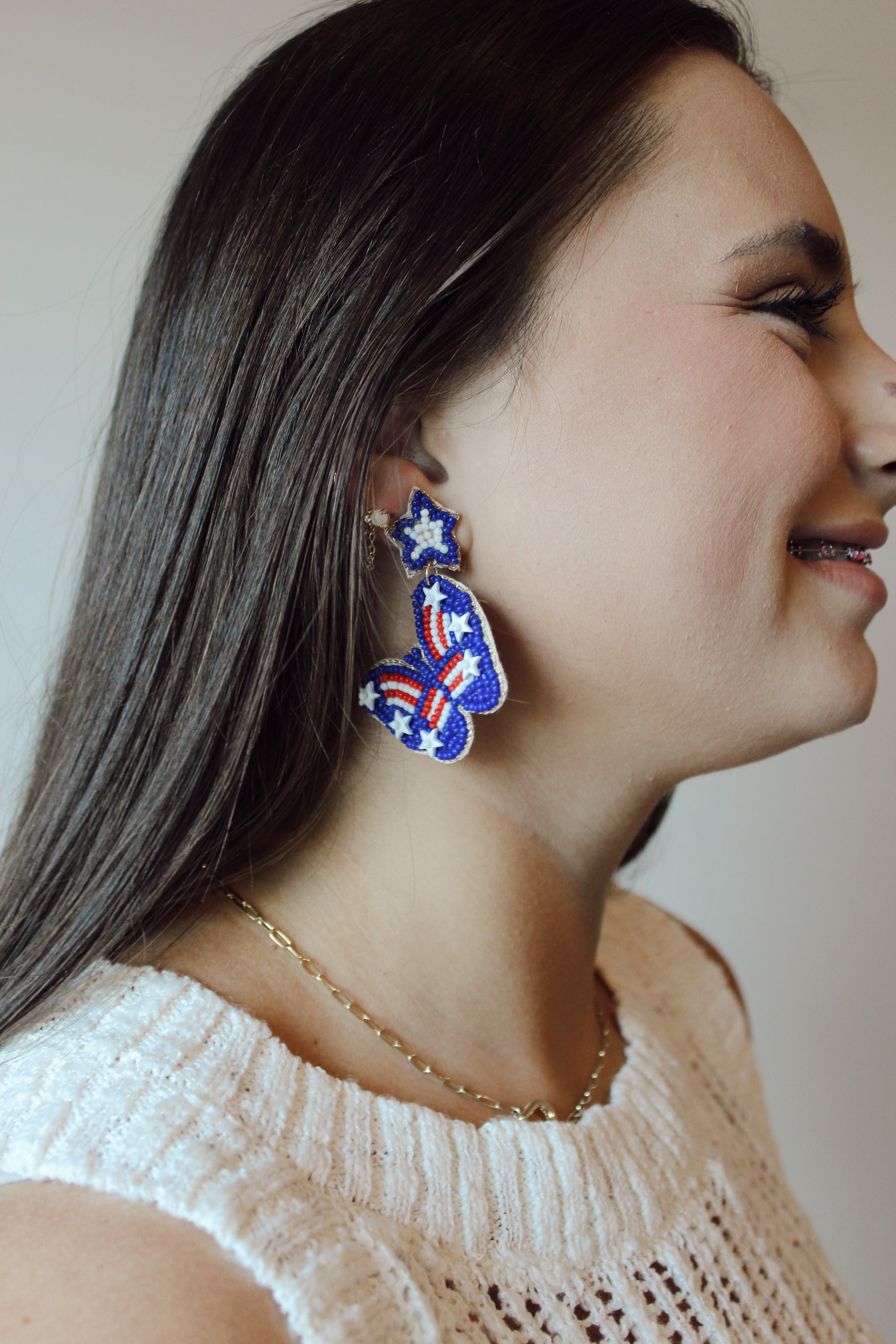 Patriotic Butterfly Seed Bead Earrings