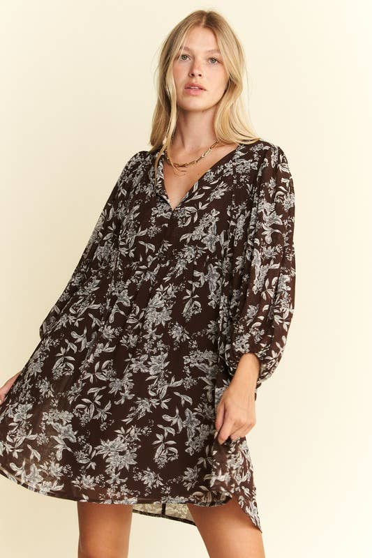 Fall Florals Babydoll Dress / Brown