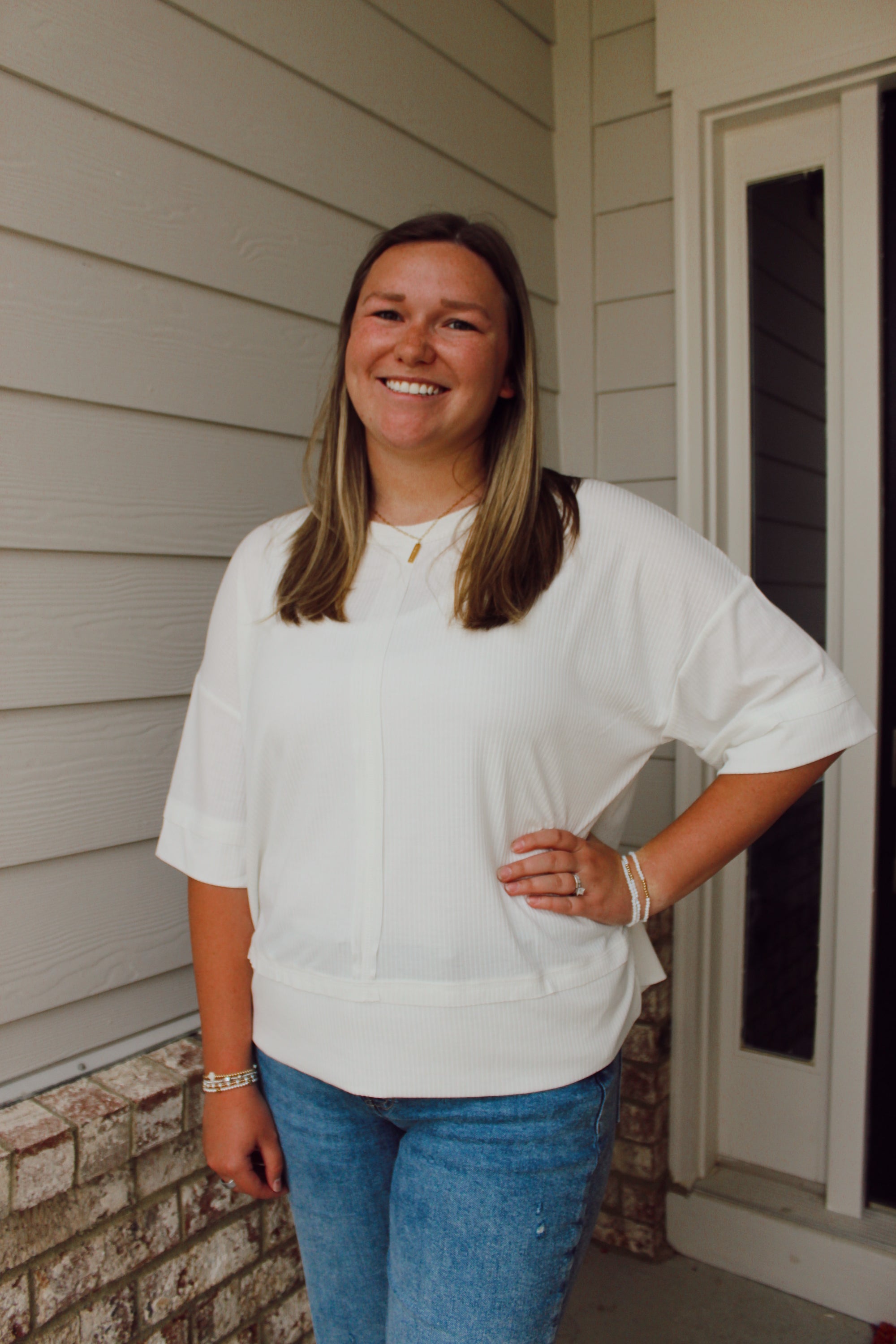 Hallie Ribbed Top / White