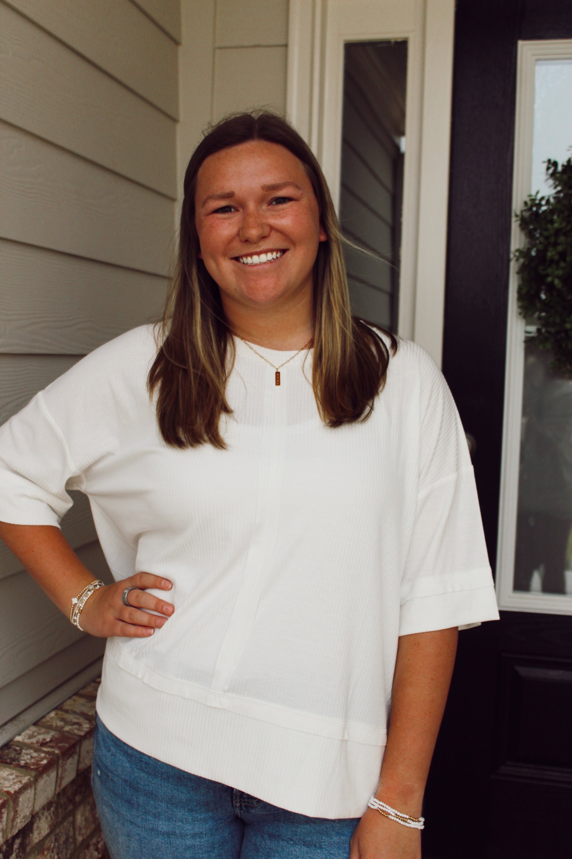 Hallie Ribbed Top / White