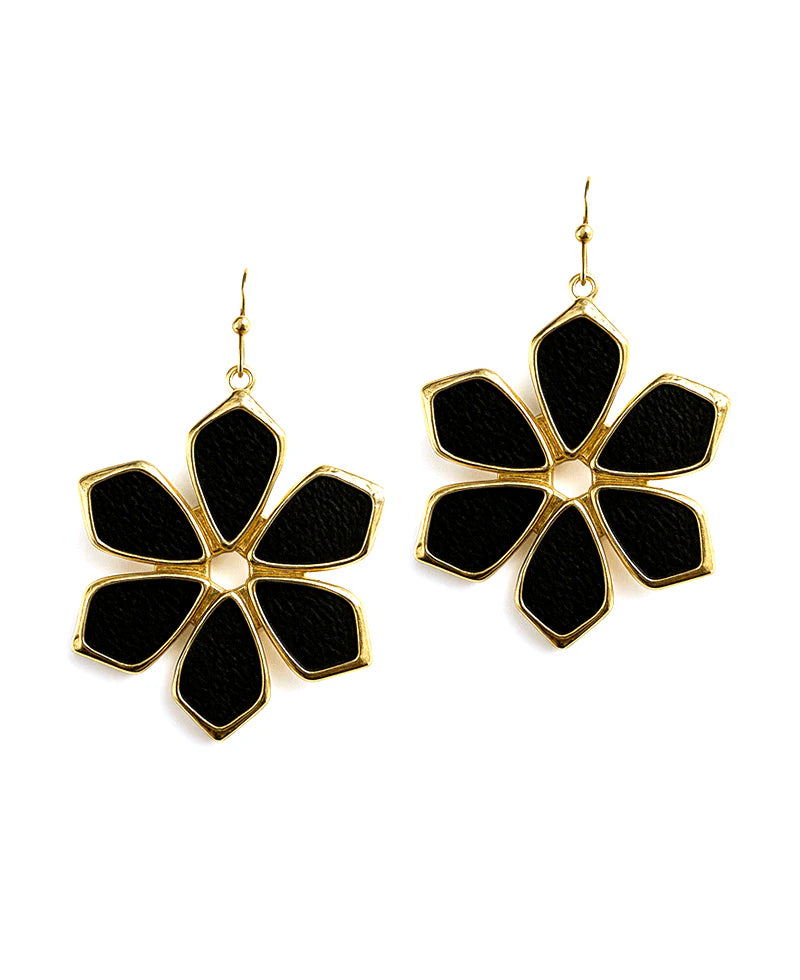 Leather Flower Earrings / Black