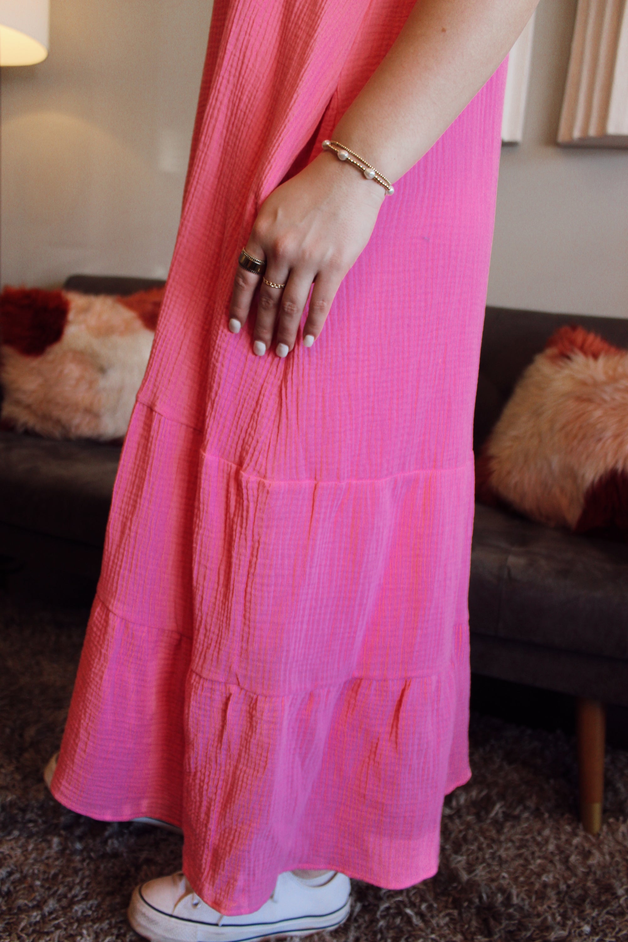 Everyday Tiered Midi Dress / Hot Pink