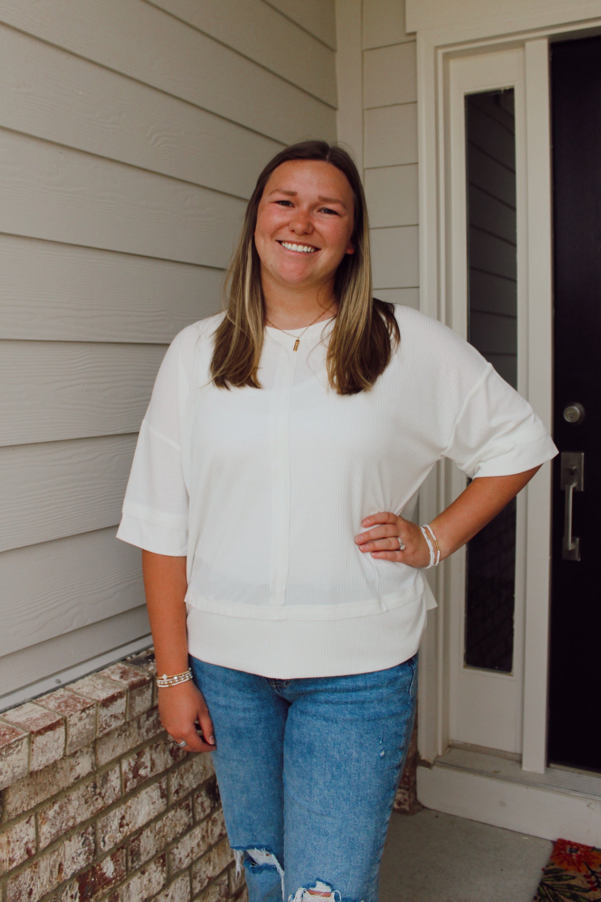 Hallie Ribbed Top / White