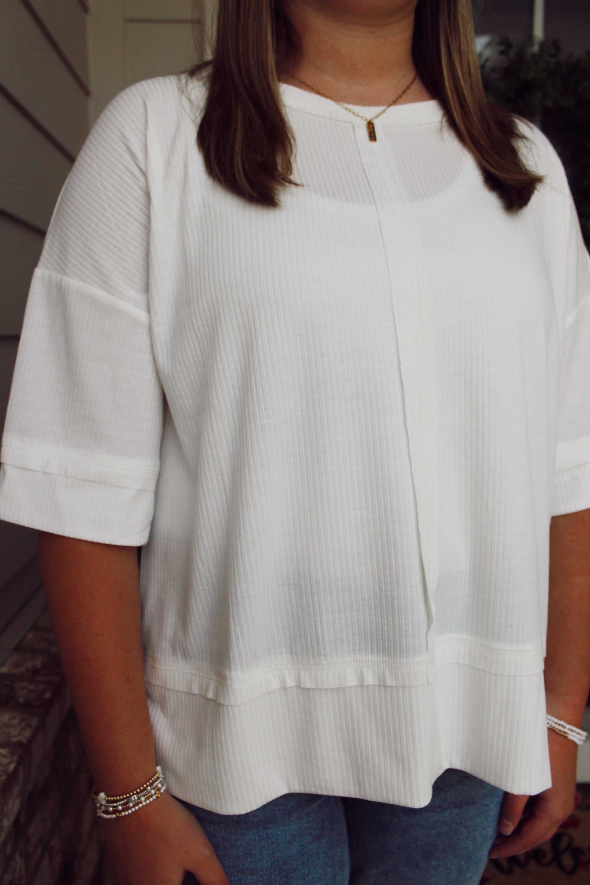 Hallie Ribbed Top / White