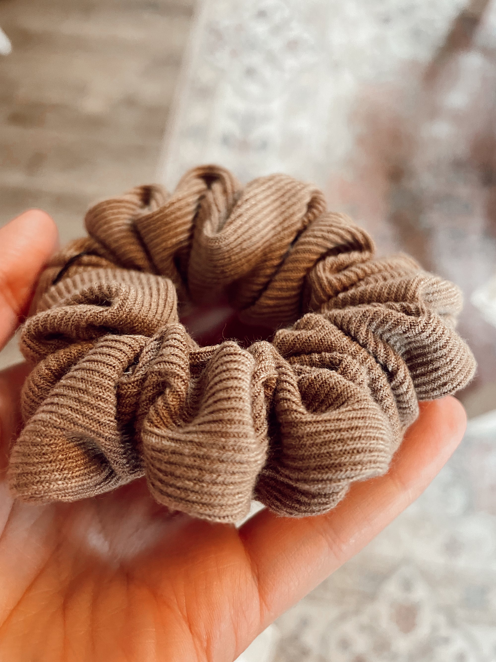 Taupe Ribbed Scrunchie