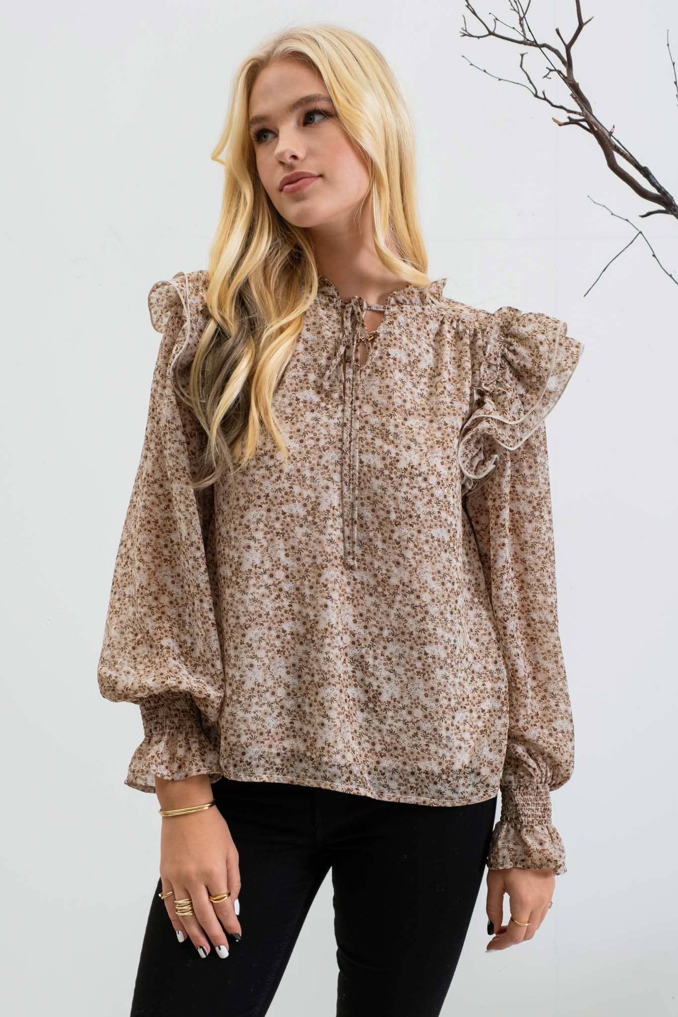 Floral Ruffle Sleeve Blouse