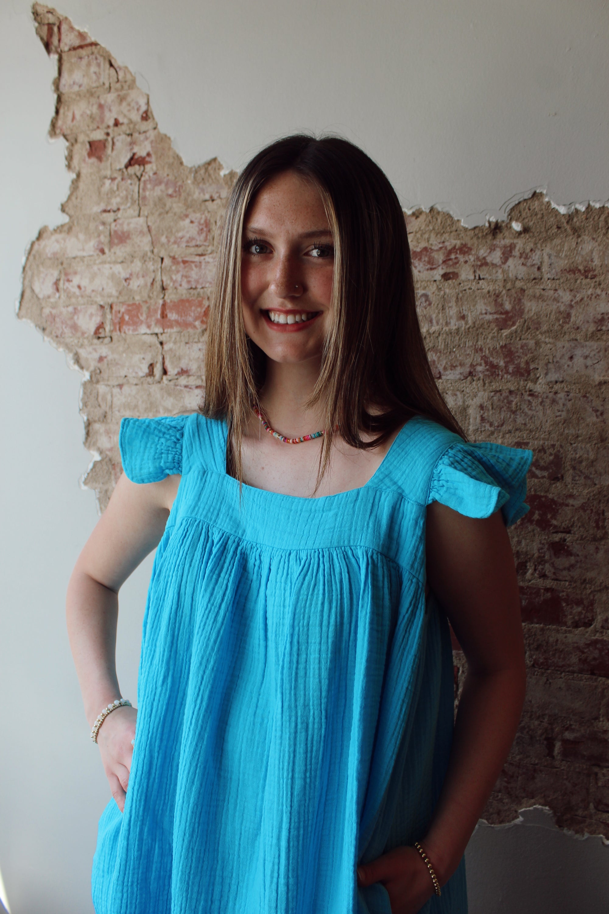 Blue Button Babydoll Dress
