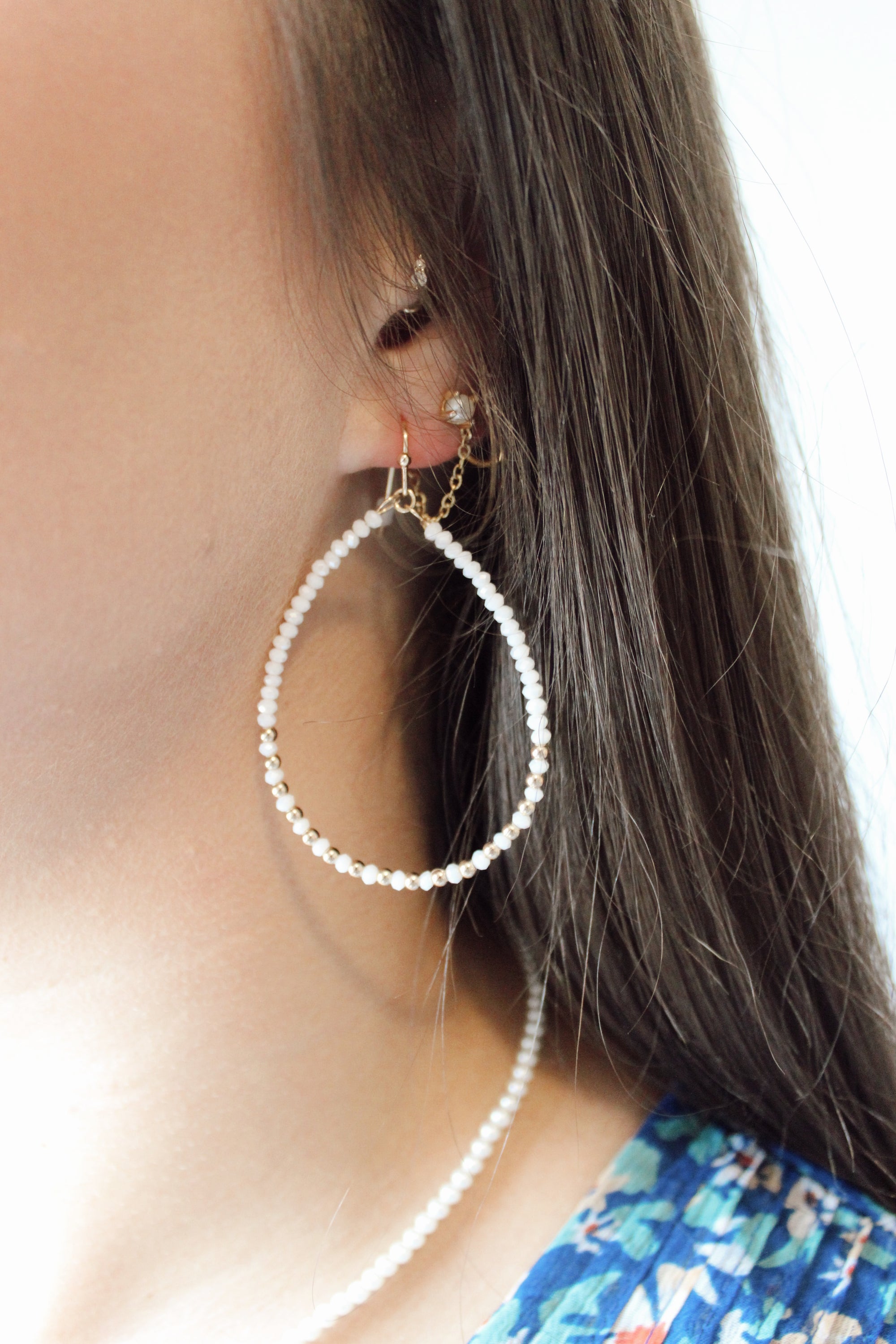 Summer Sand Beaded Earrings / White