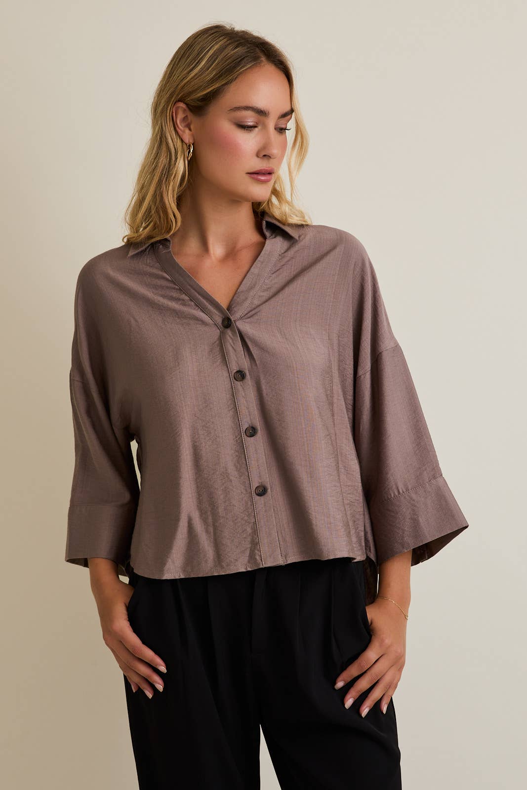 Soft Mocha Button Down Blouse