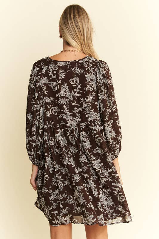 Fall Florals Babydoll Dress / Brown