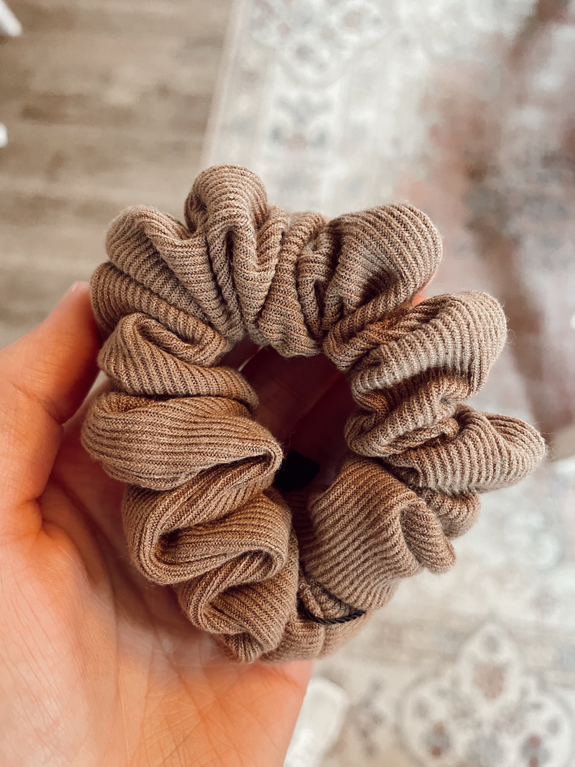 Taupe Ribbed Scrunchie