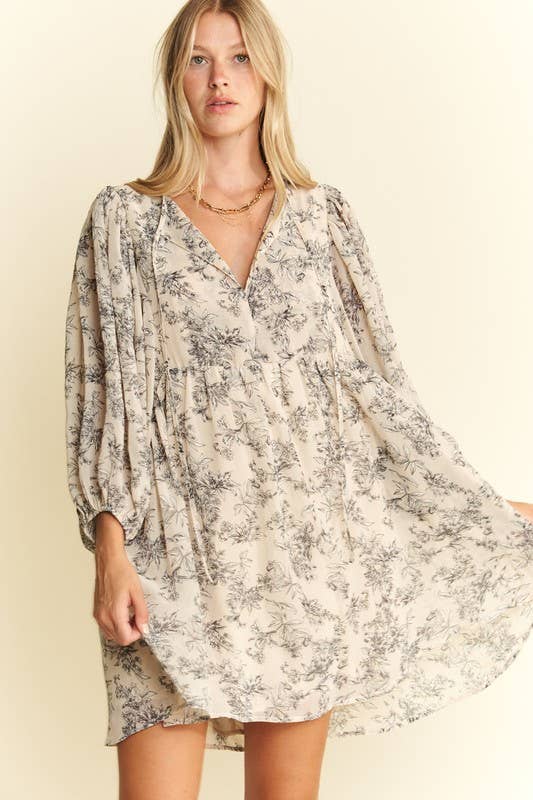 Fall Florals Babydoll Dress / Cream