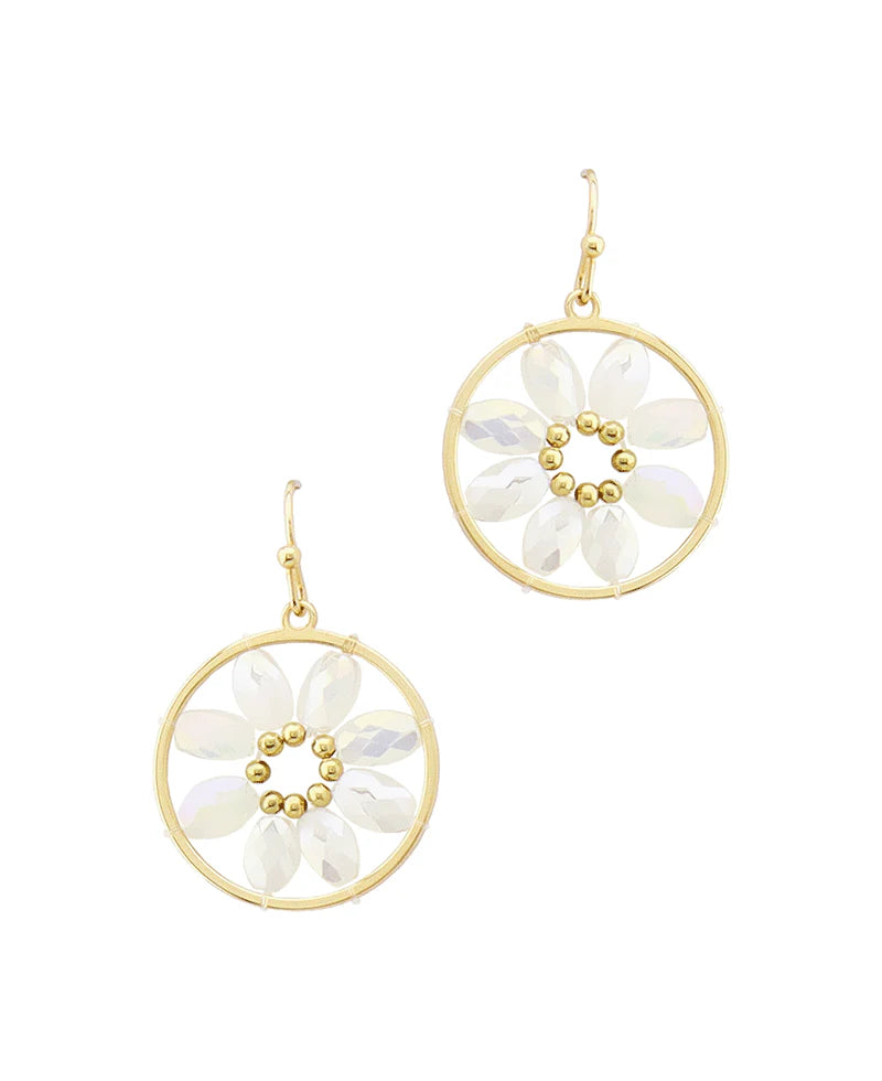 Mini Beaded Flower Earrings / White