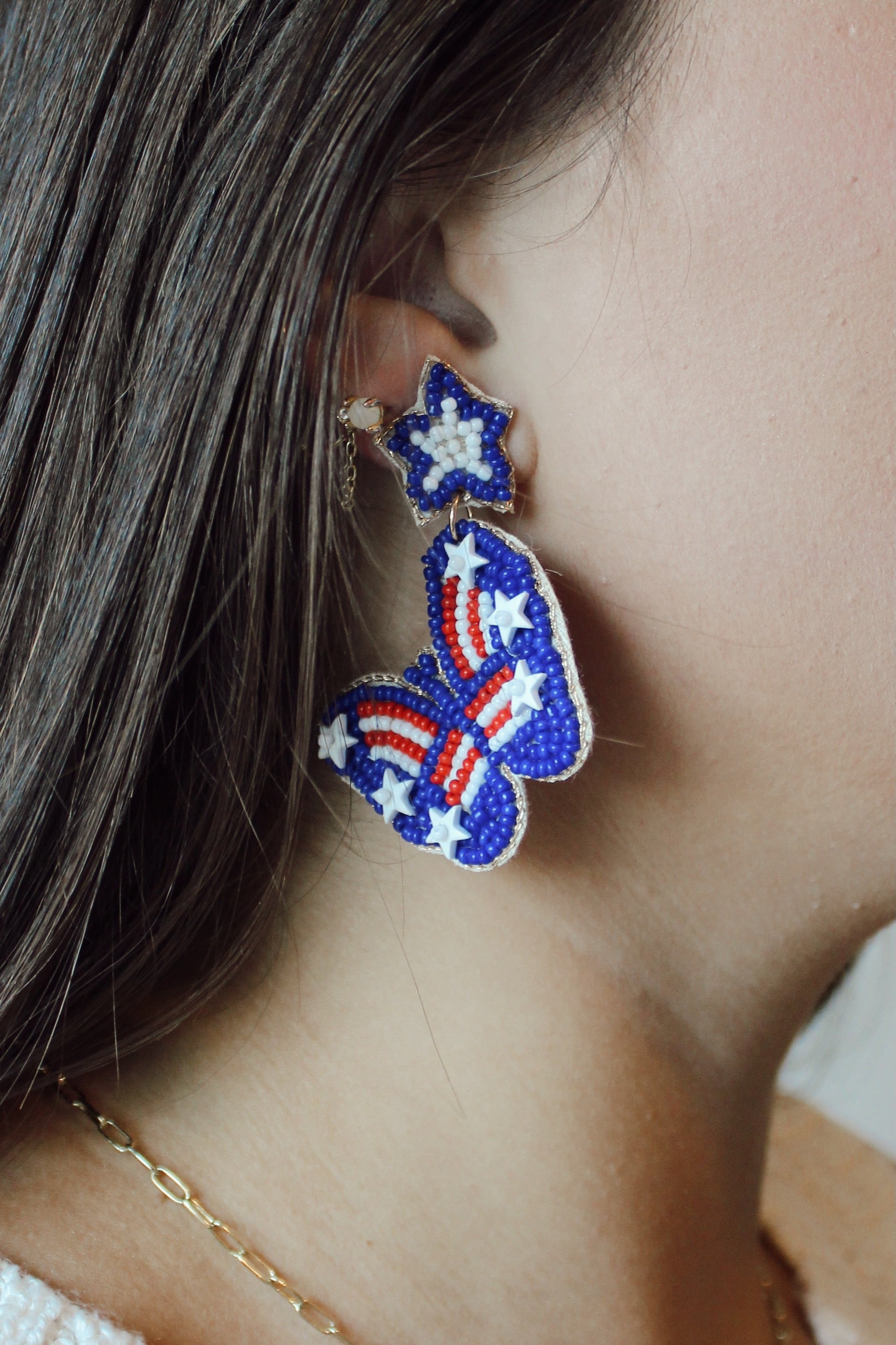 Patriotic Butterfly Seed Bead Earrings