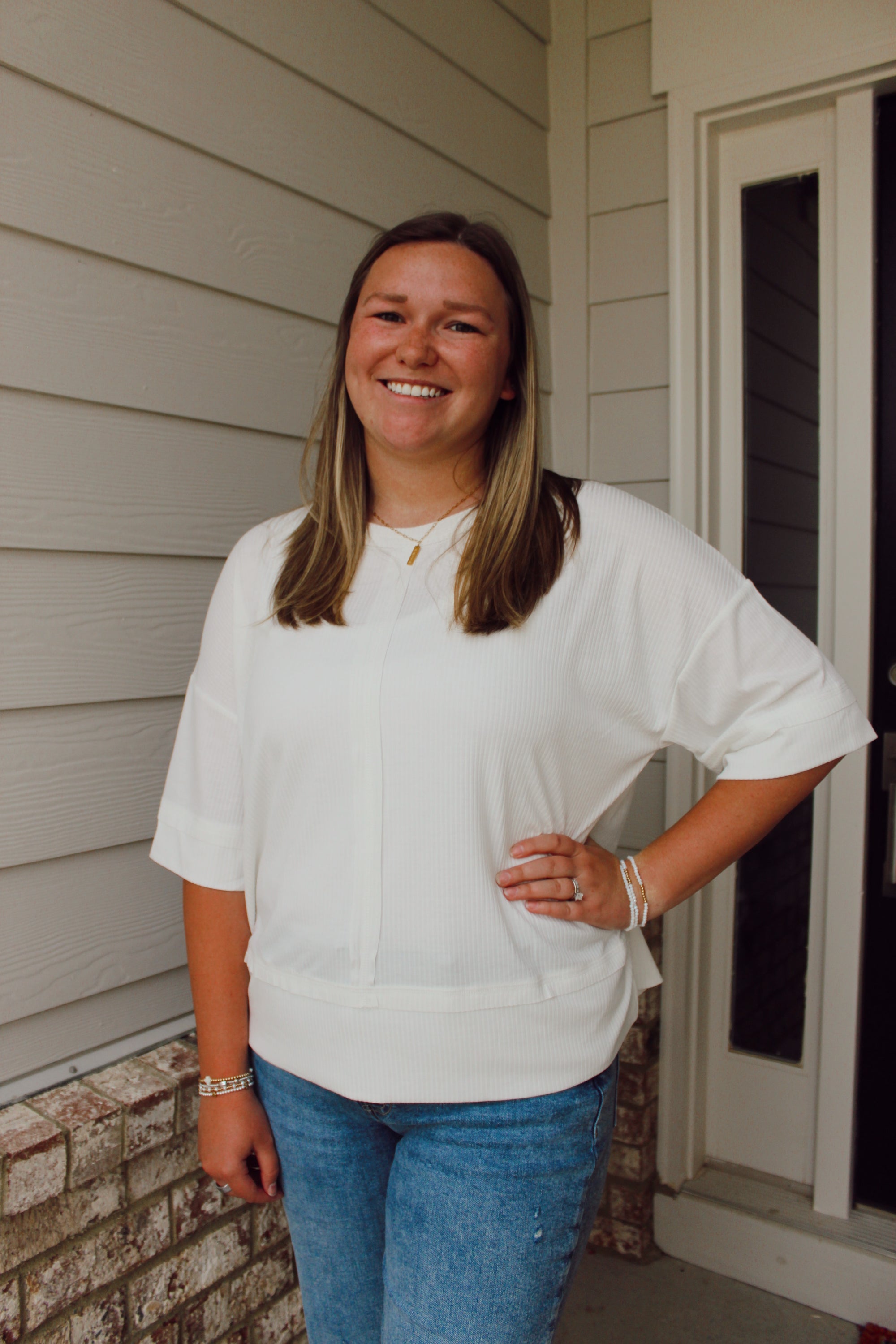 Hallie Ribbed Top / White