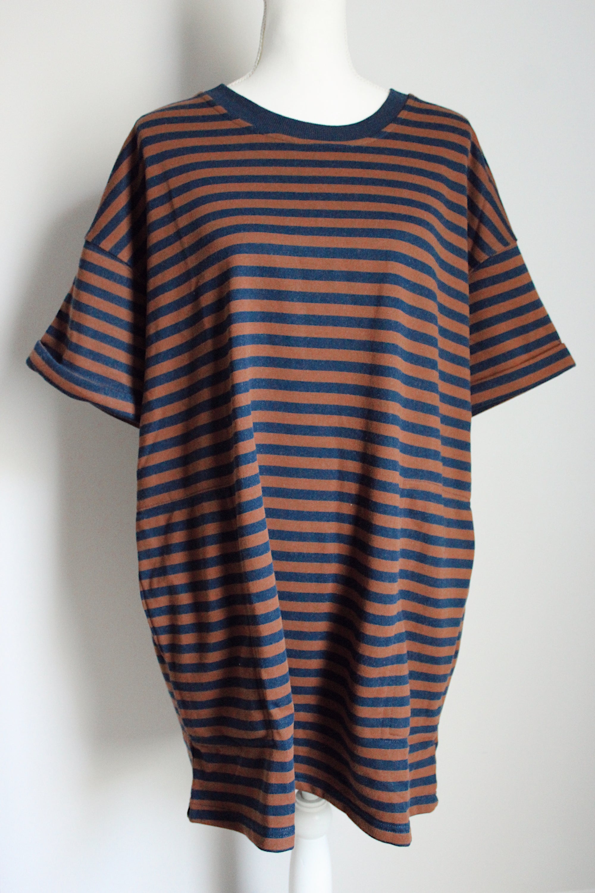 Seeing Stripes T-shirt Dress / Brick + Navy