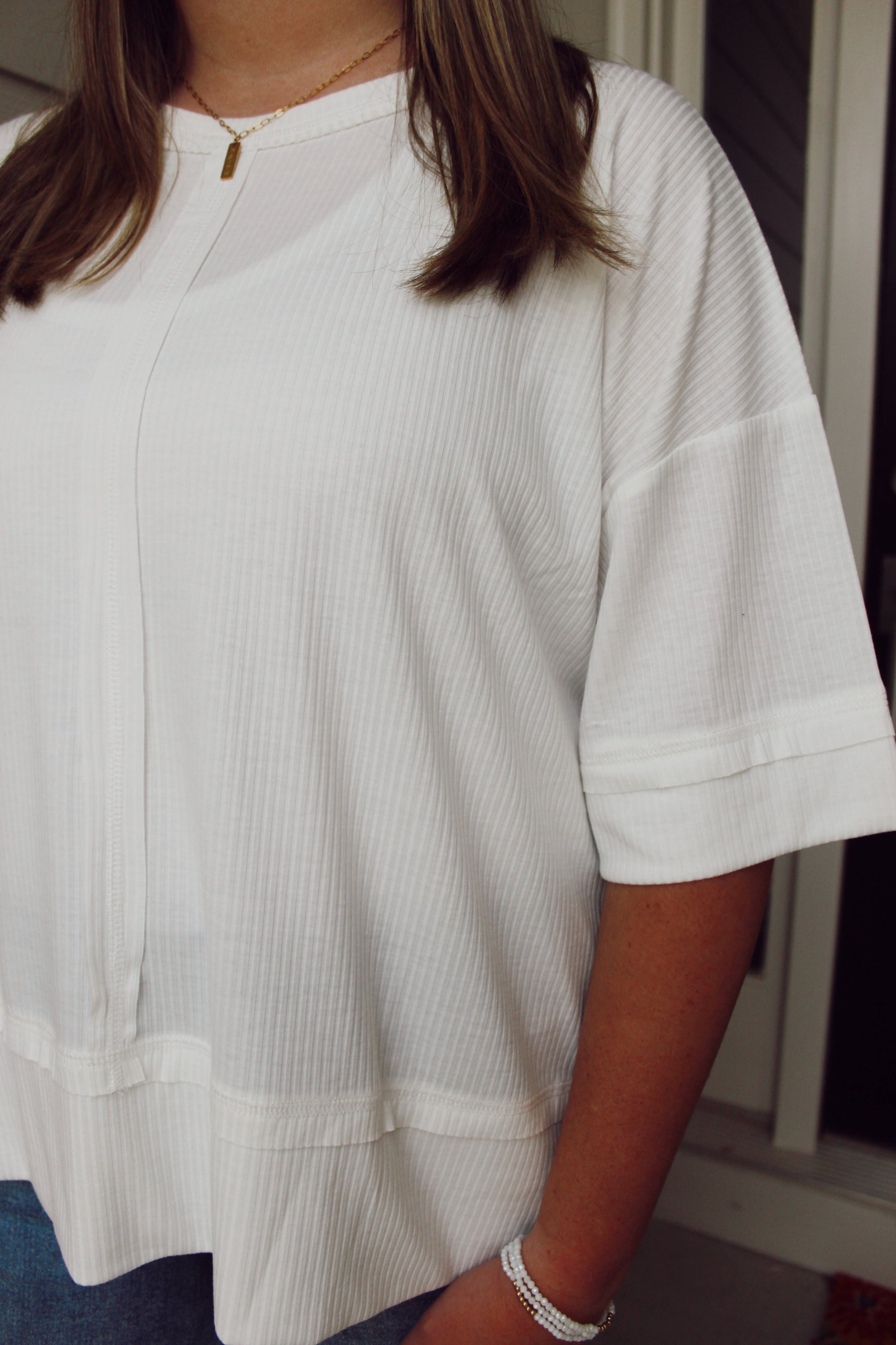 Hallie Ribbed Top / White