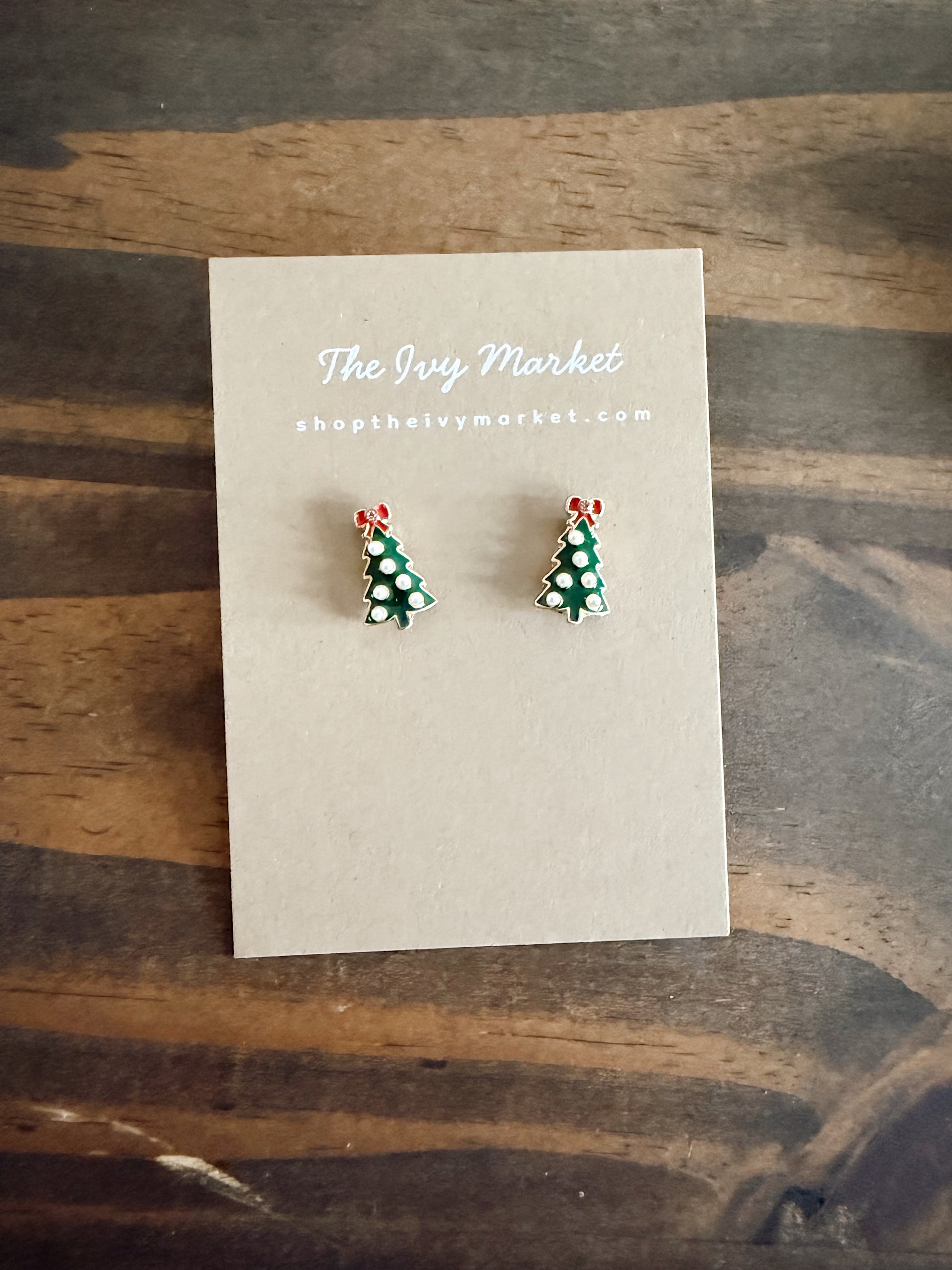 Christmas Tree Pearl Stud Earrings