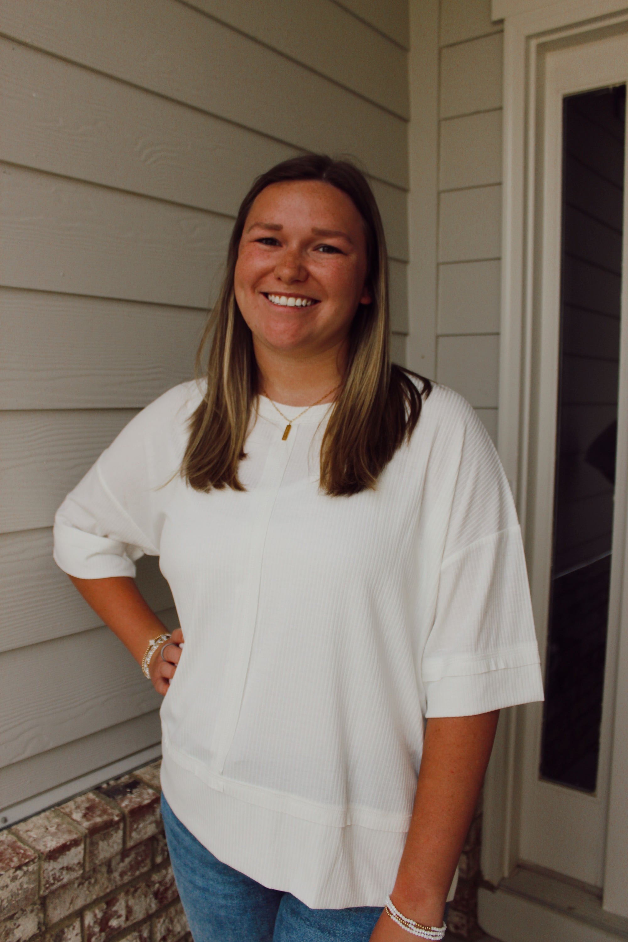 Hallie Ribbed Top / White