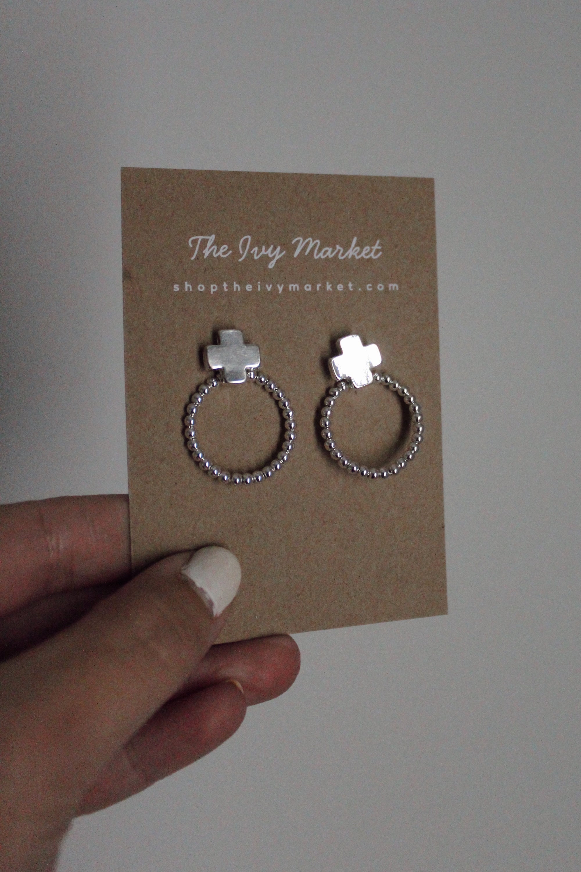 Silver Cross Hoop Earrings