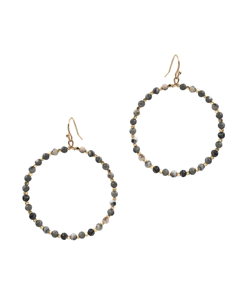 Simple Stone Beaded Earrings / Gray