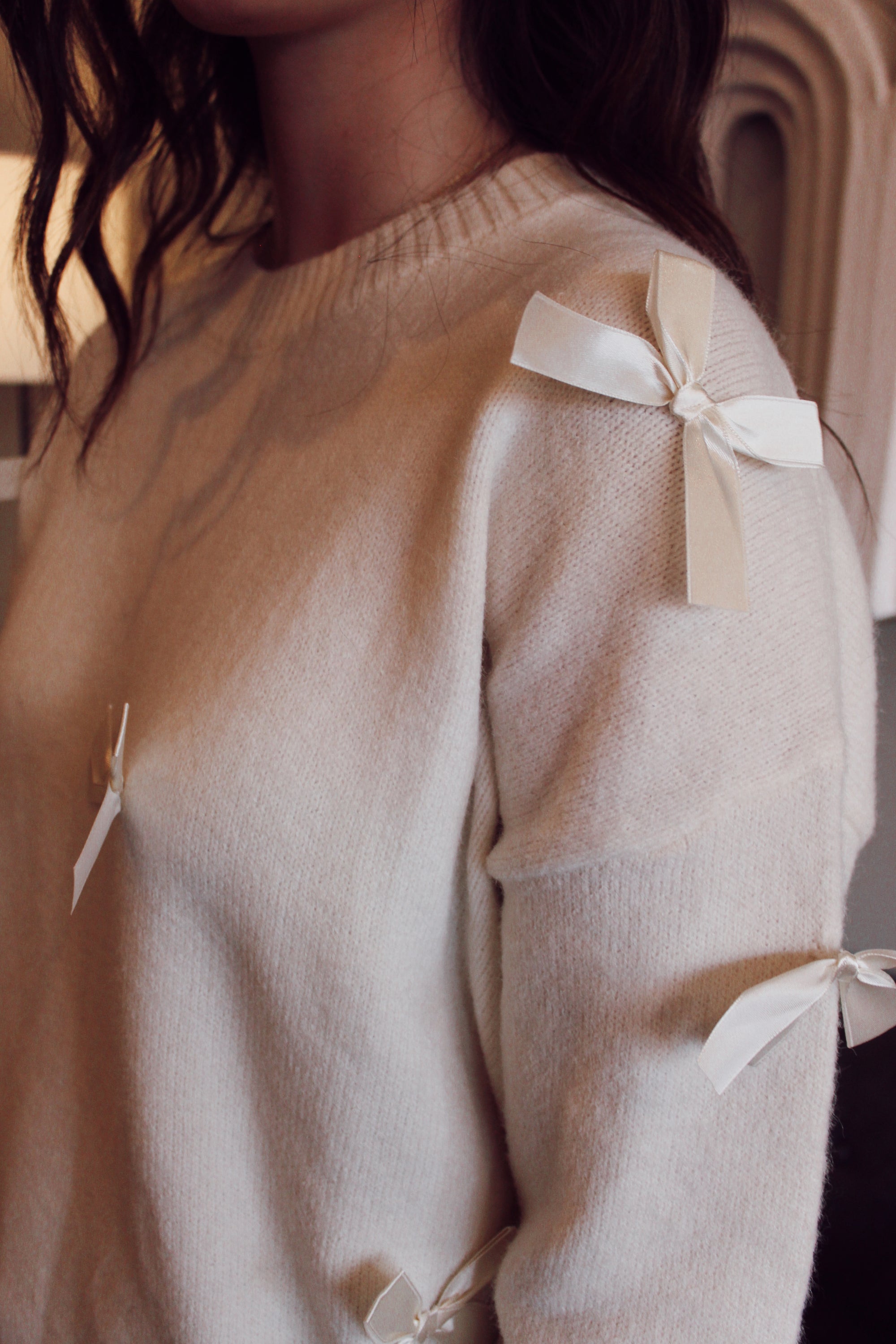 Sweetheart Satin Bow Sweater