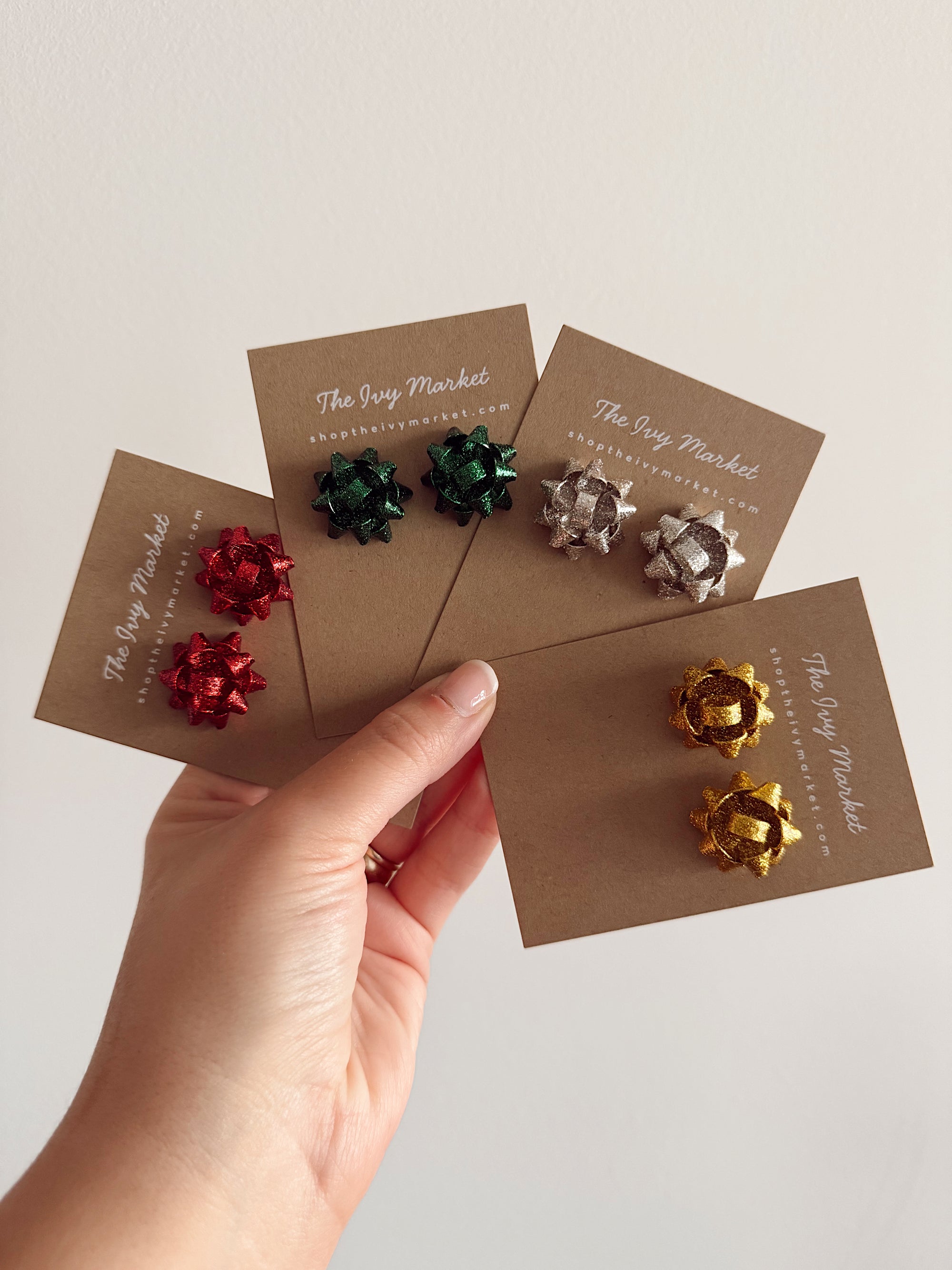 Holiday Gift Bow Stud Earrings