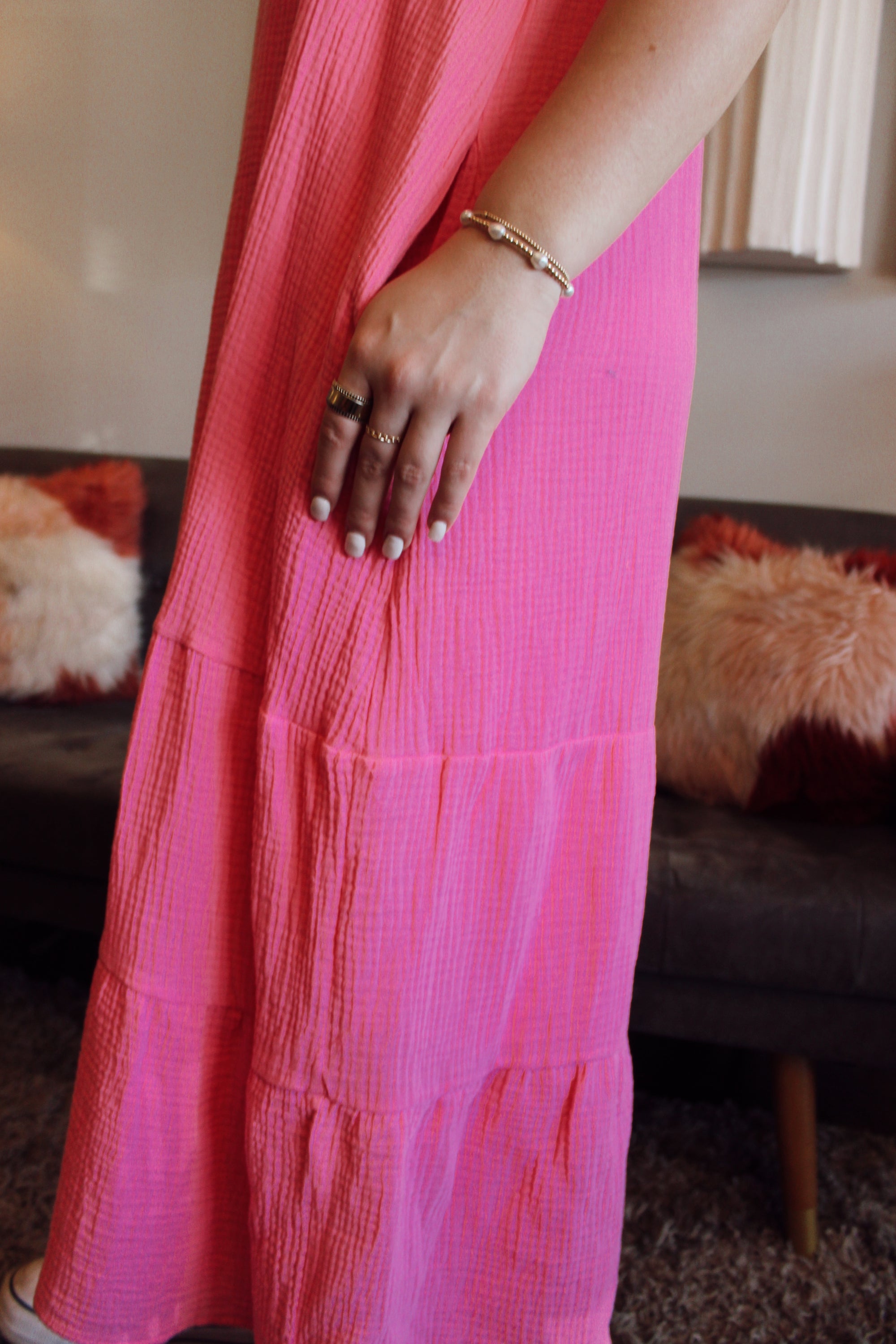 Everyday Tiered Midi Dress / Hot Pink