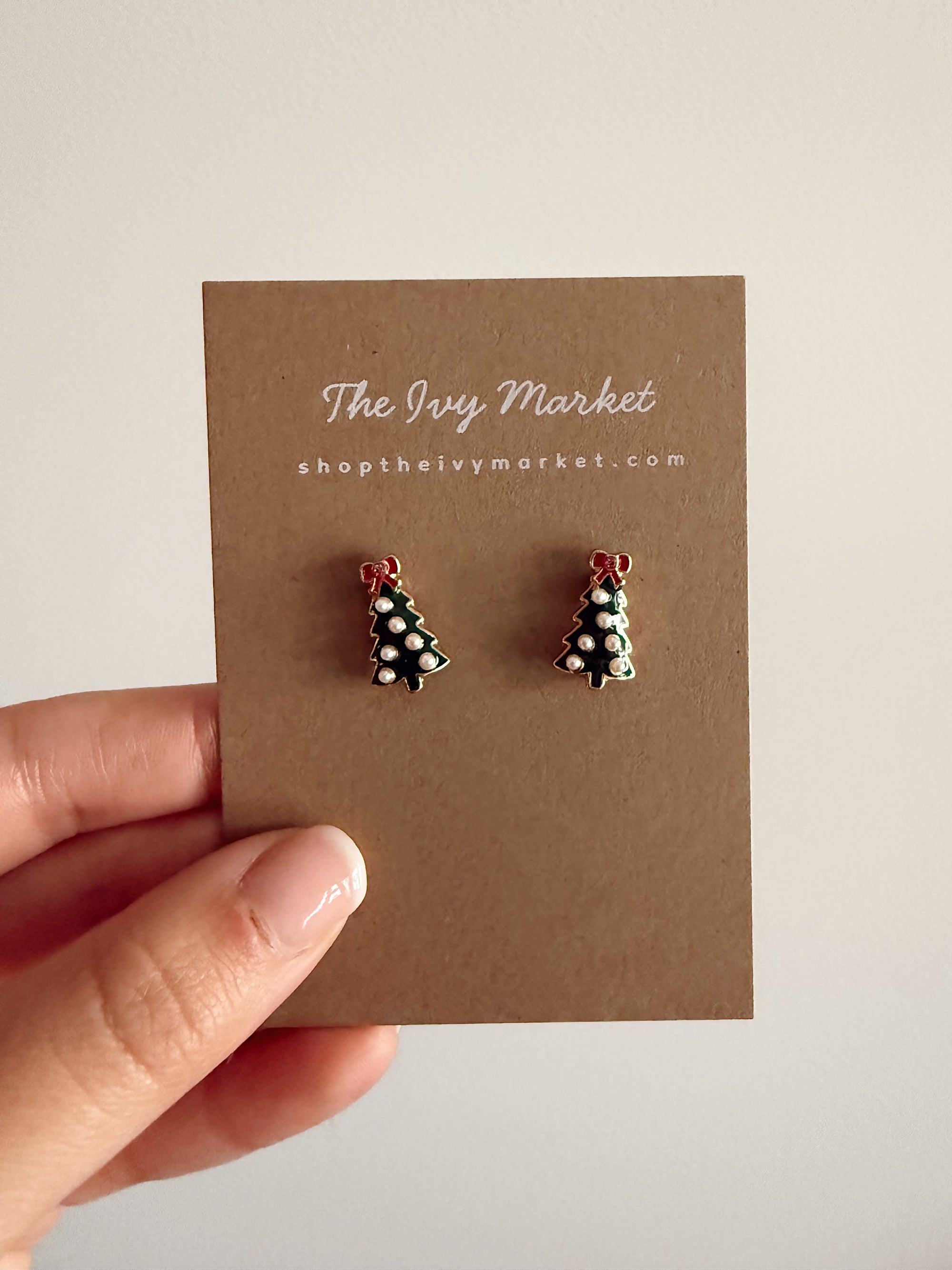 Christmas Tree Pearl Stud Earrings