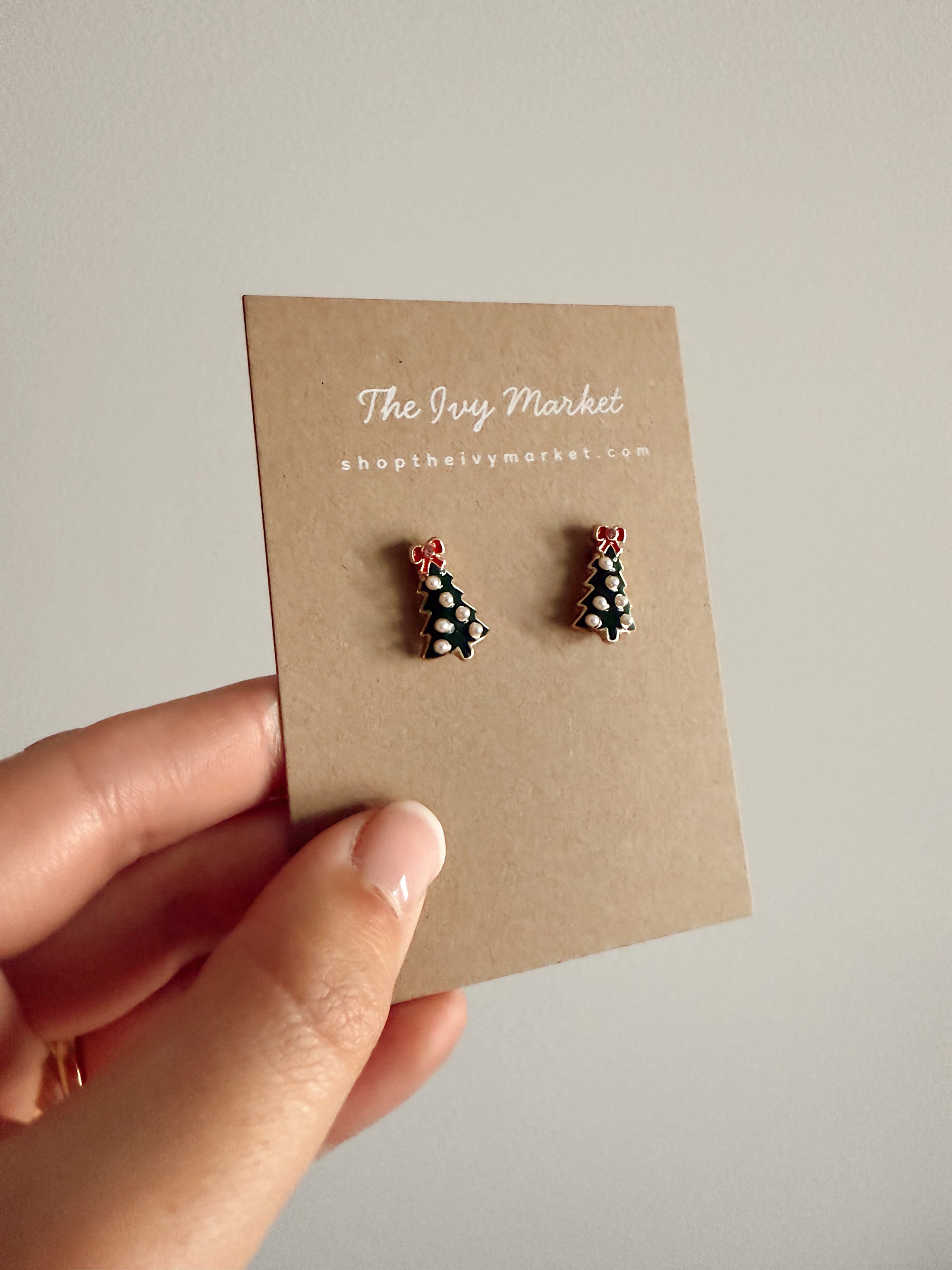 Christmas Tree Pearl Stud Earrings