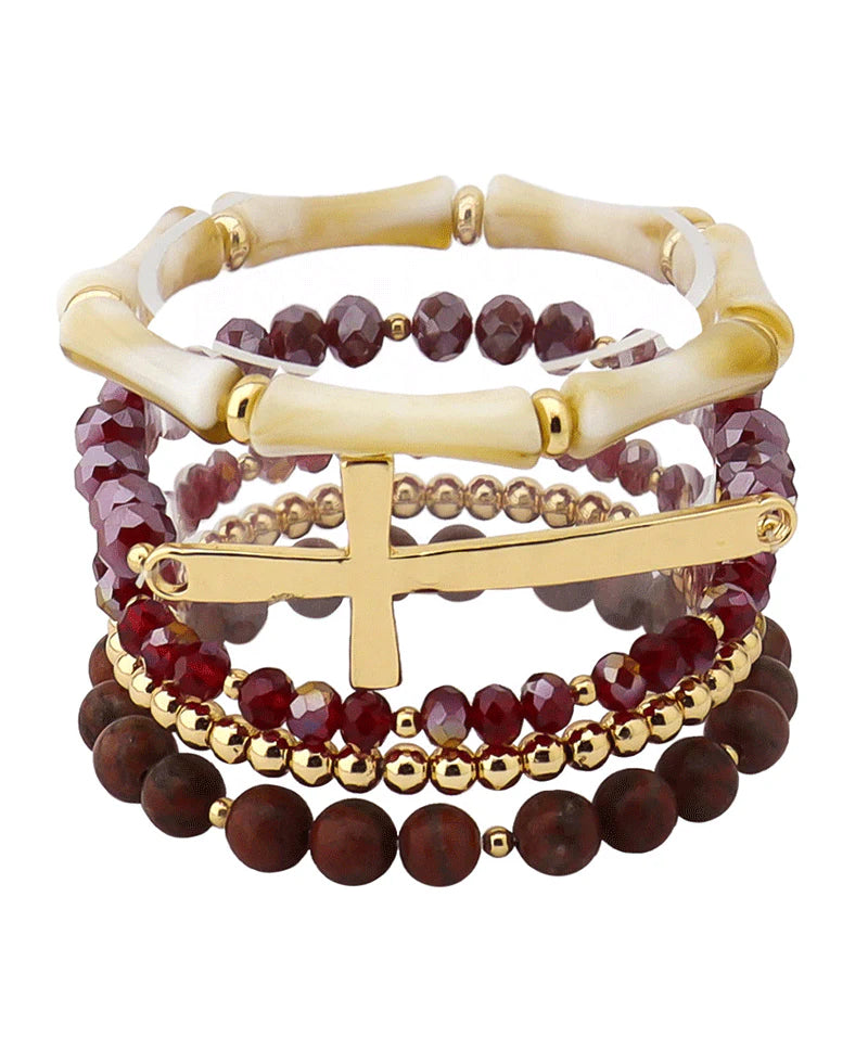 Crimson & Gold Cross Bracelet Stack