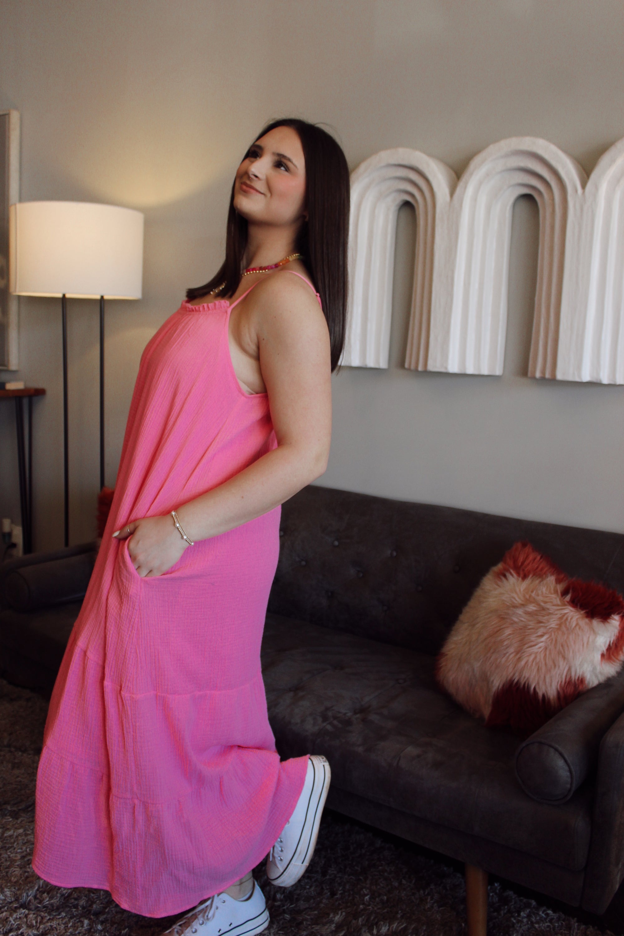 Everyday Tiered Midi Dress / Hot Pink