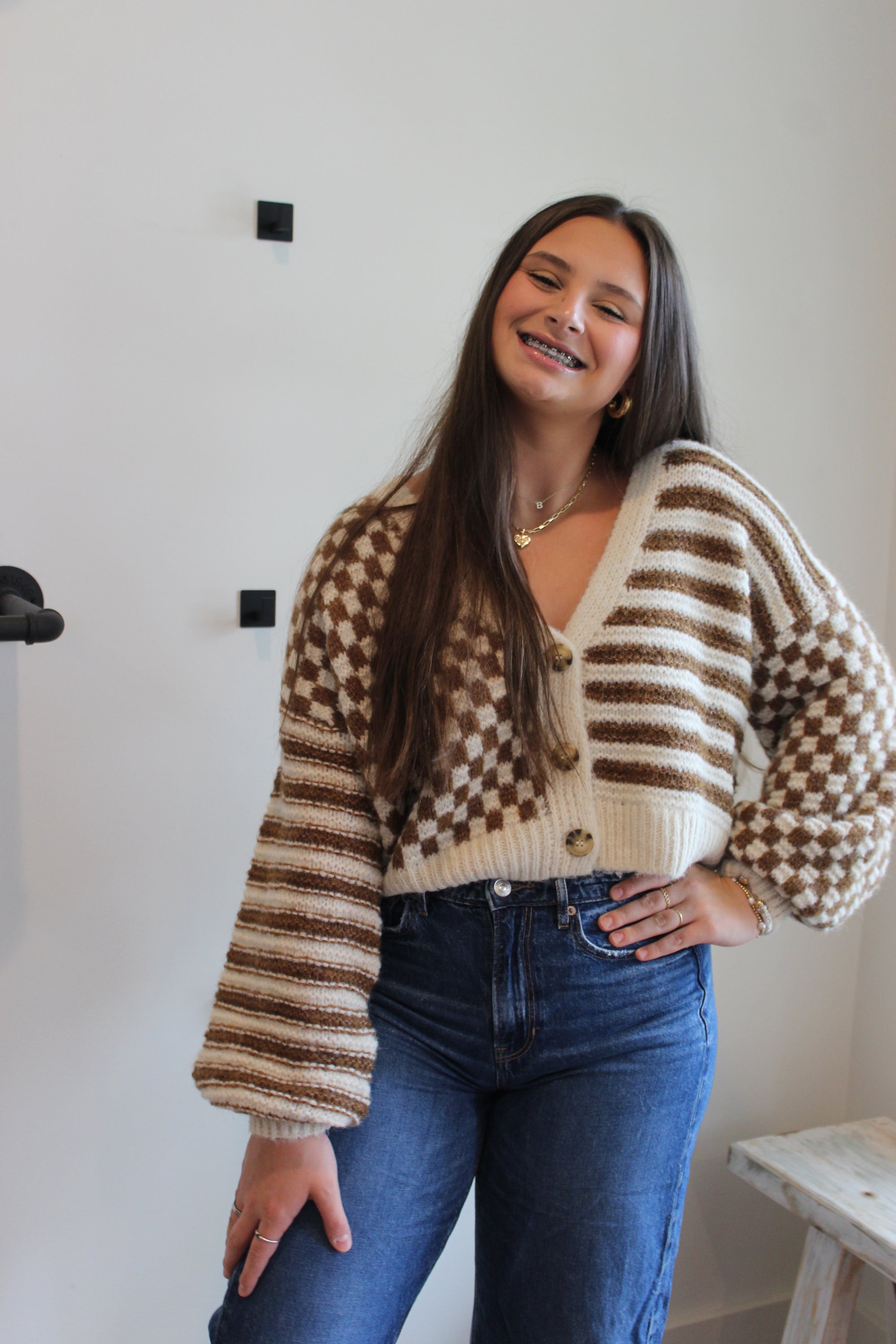 Checking Out Knit Cardigan