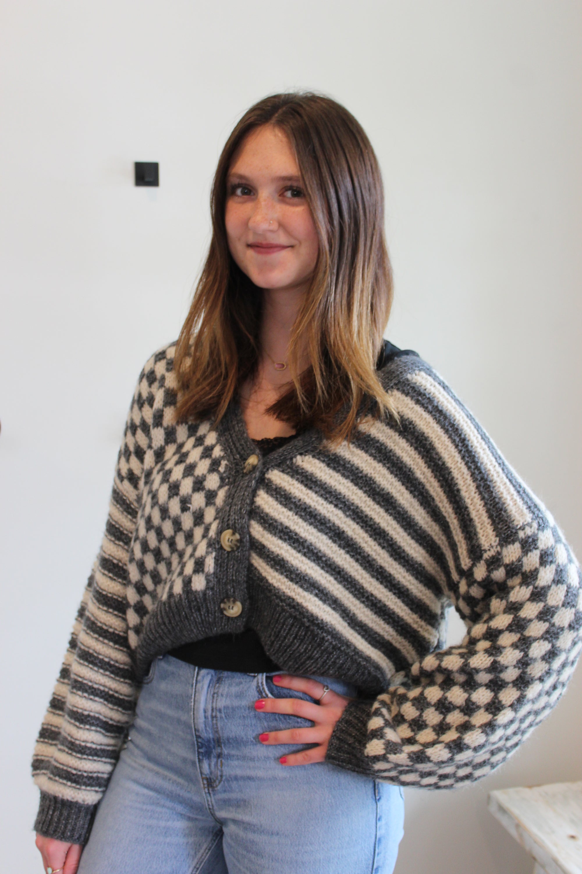 Checking Out Knit Cardigan