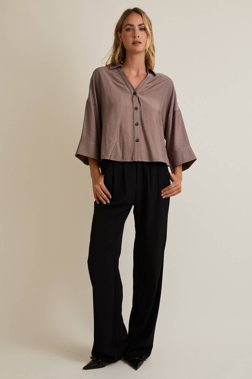 Soft Mocha Button Down Blouse
