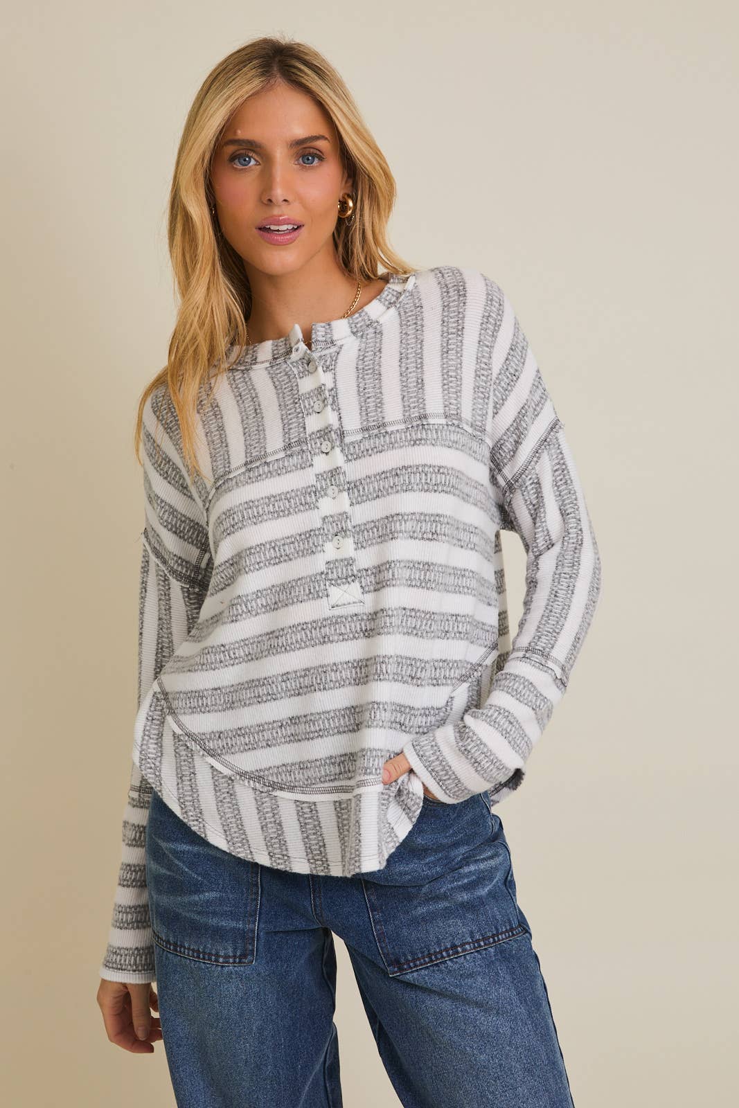 Sadie Raw Hem Striped Top